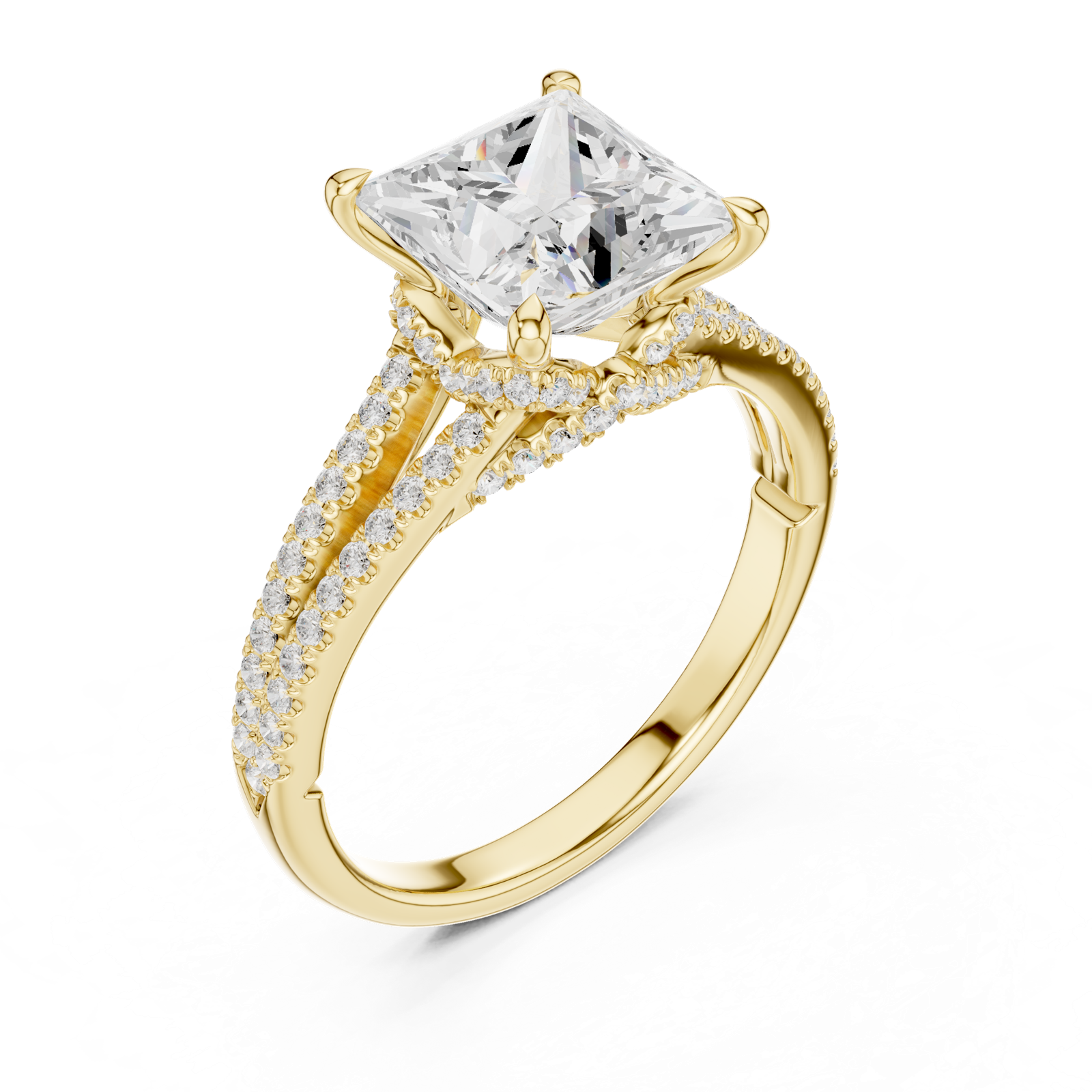 Gold Ring DDLR-252, Princess center stone, Yellow Gold, view 2