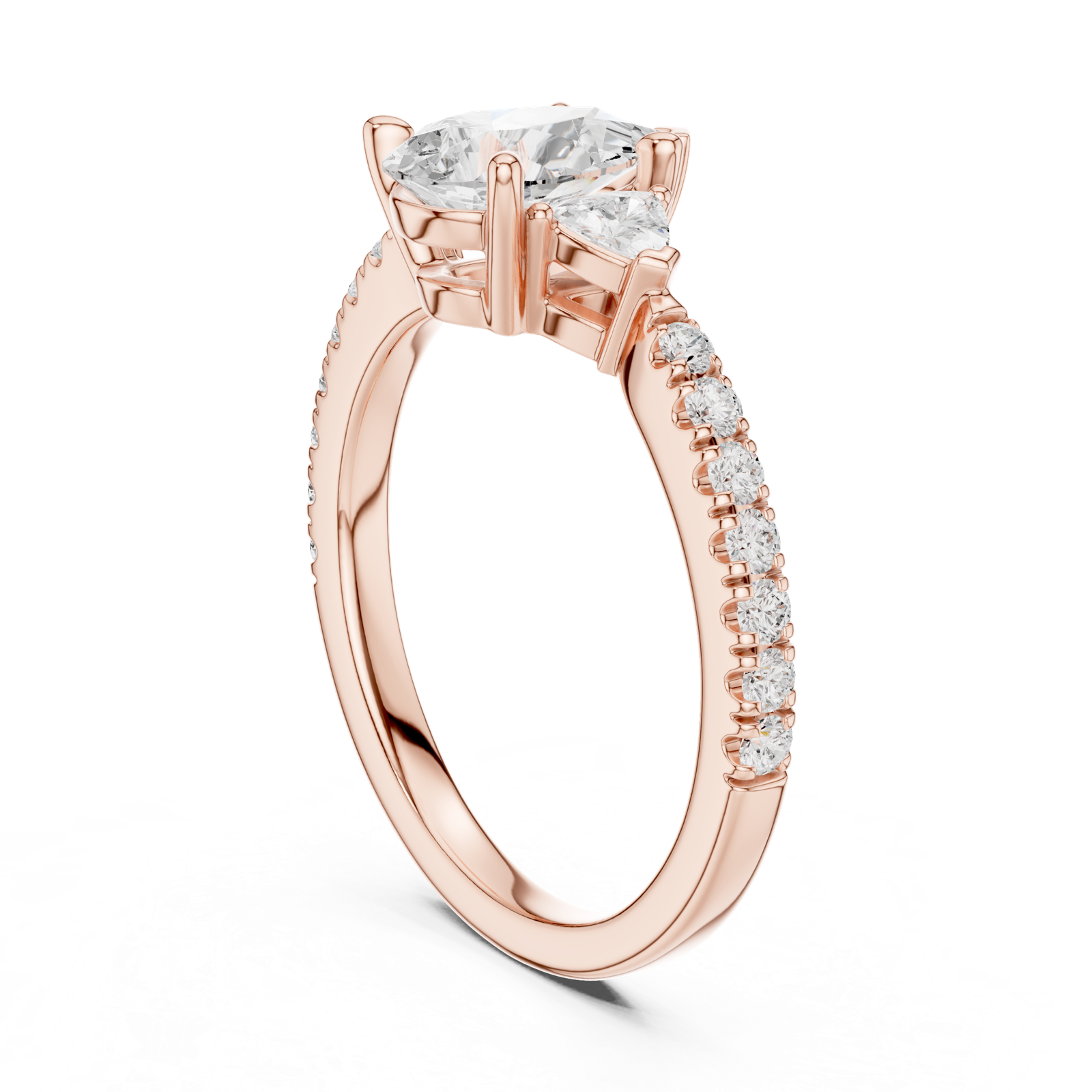Gold Ring DDLR-037, Pear center stone, Rose Gold, view 1