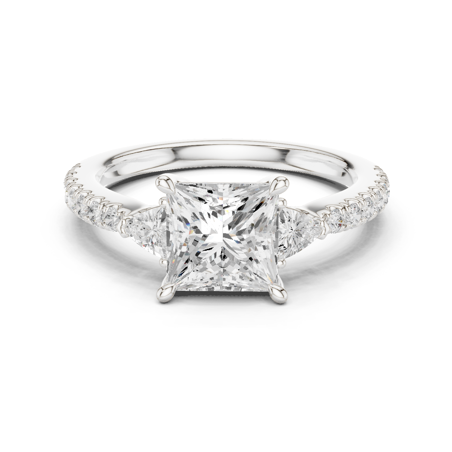 Gold Ring DDLR-037, Princess center stone, White Gold