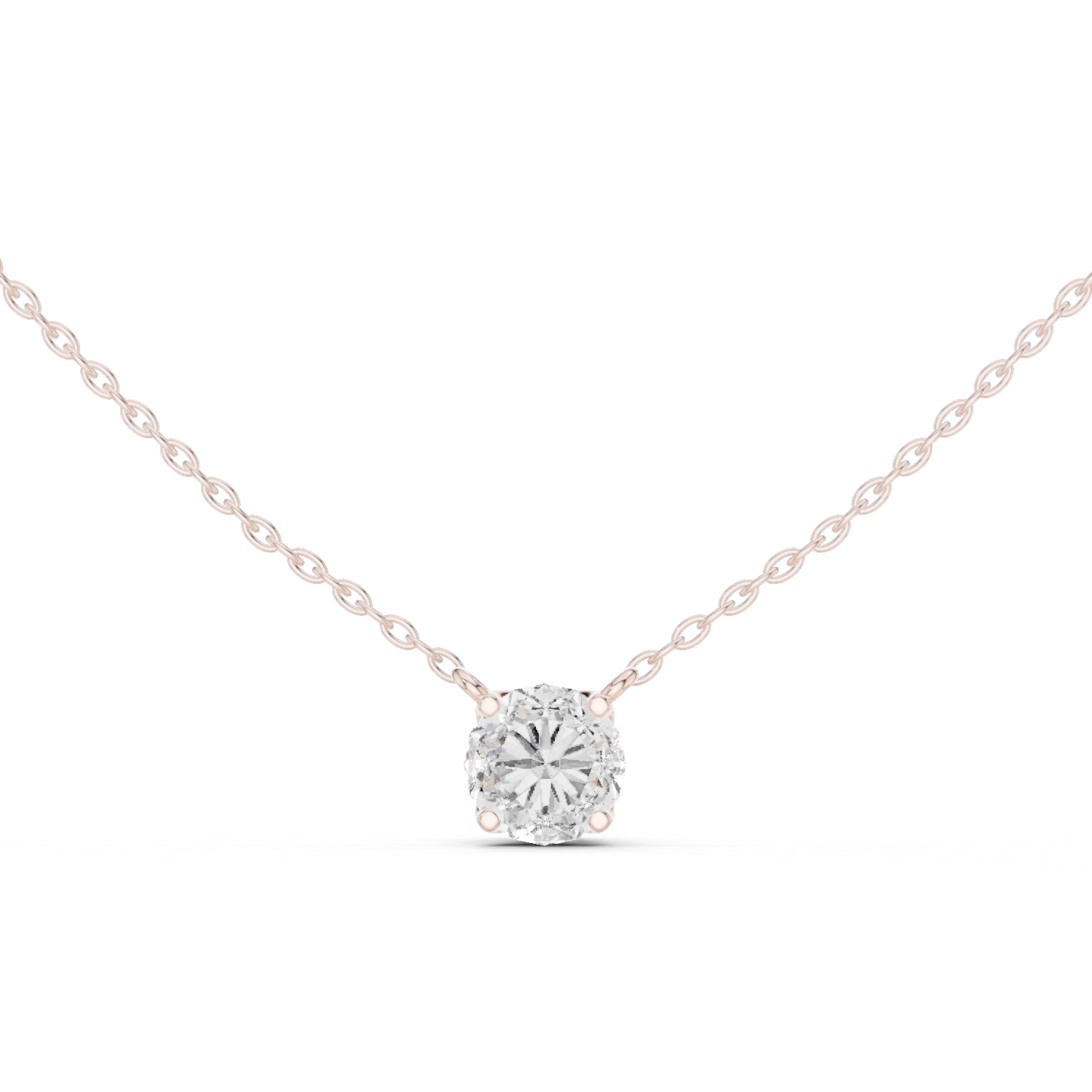 14K Solid Gold Lab Diamond Solitaire Pendant Necklace, Rose Gold