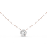 14K Solid Gold Lab Diamond Solitaire Pendant Necklace, Rose Gold