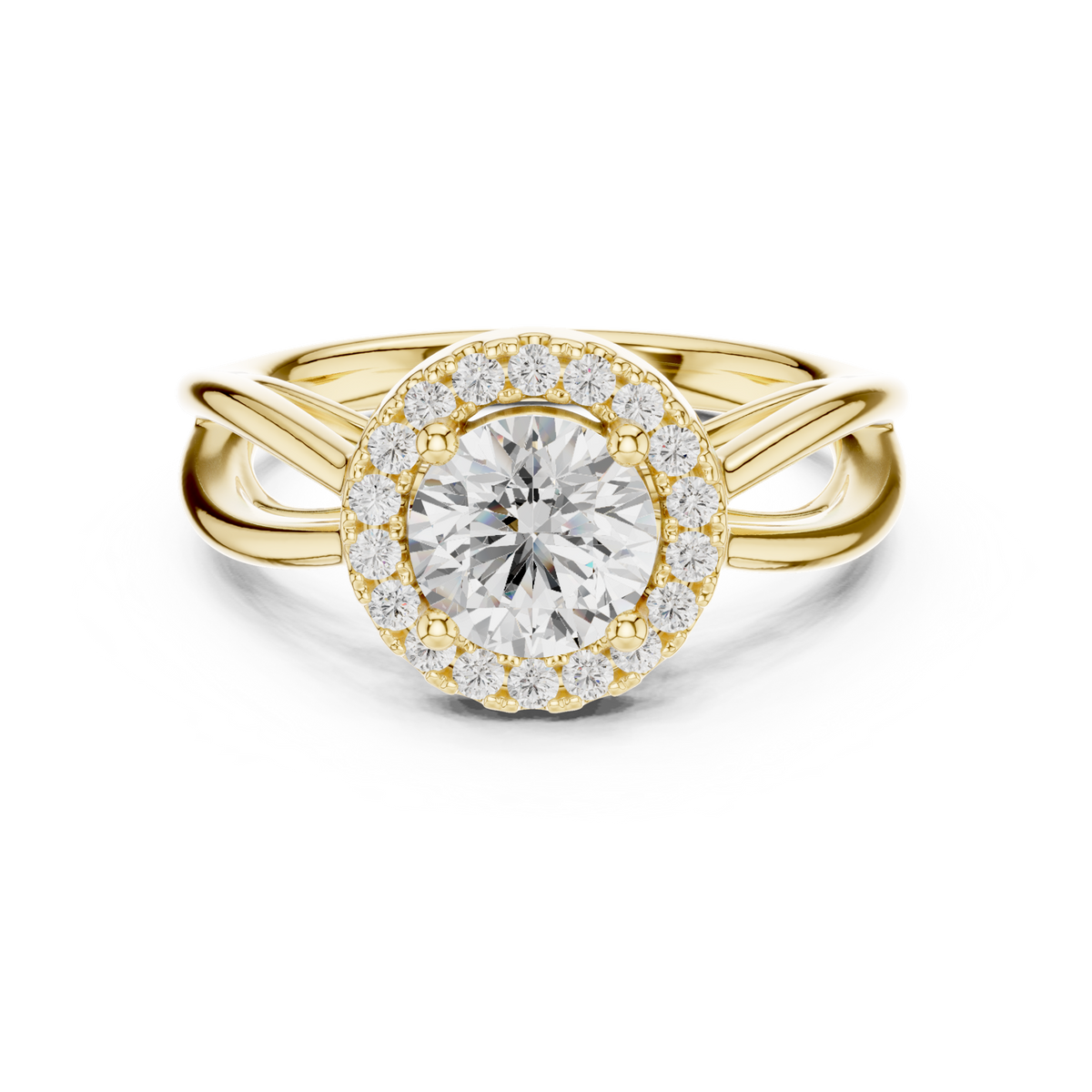14K Solid Gold Lab Diamond Halo Ring, Yellow Gold