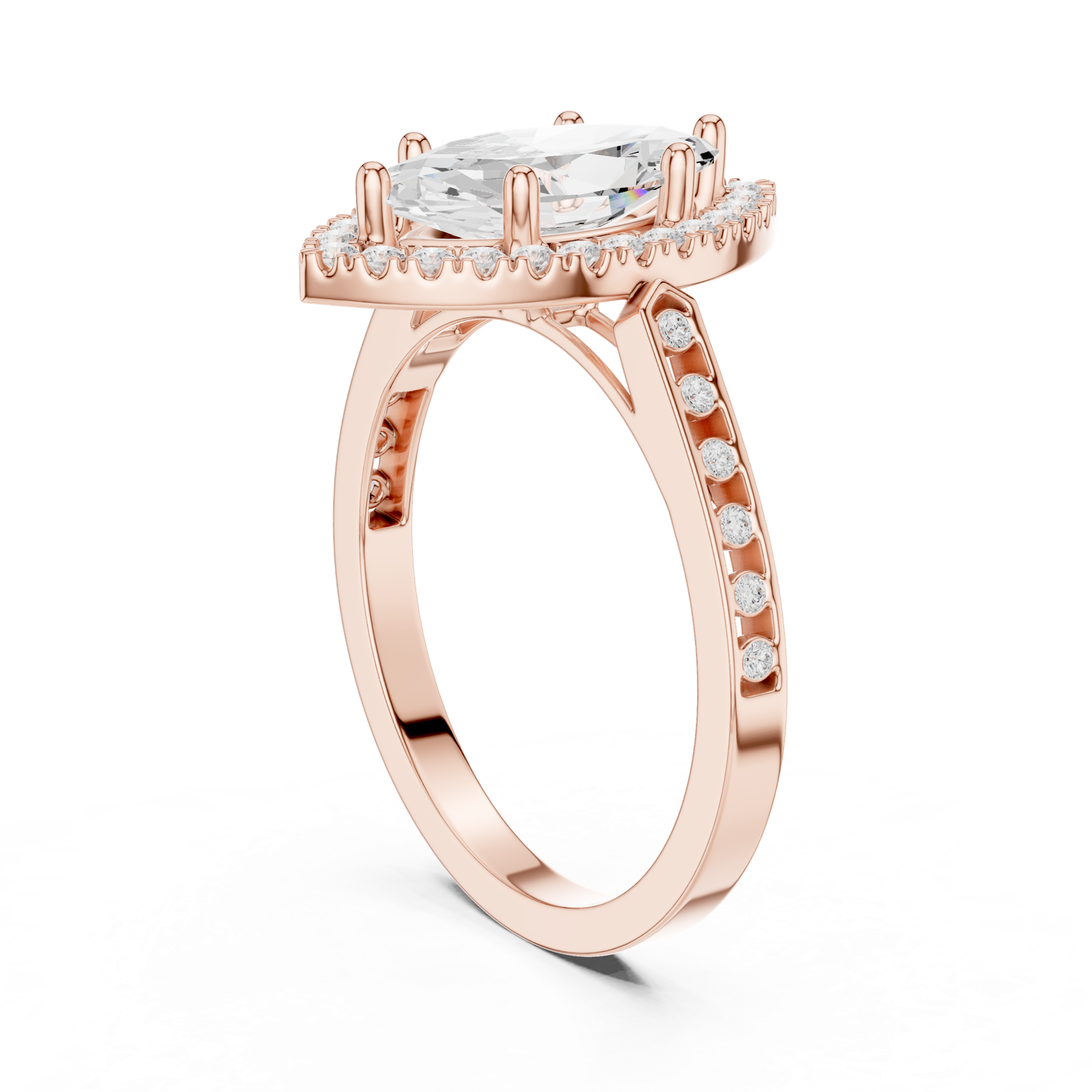Gold Ring DDLR-349, Marquise center stone, Rose Gold, view 1