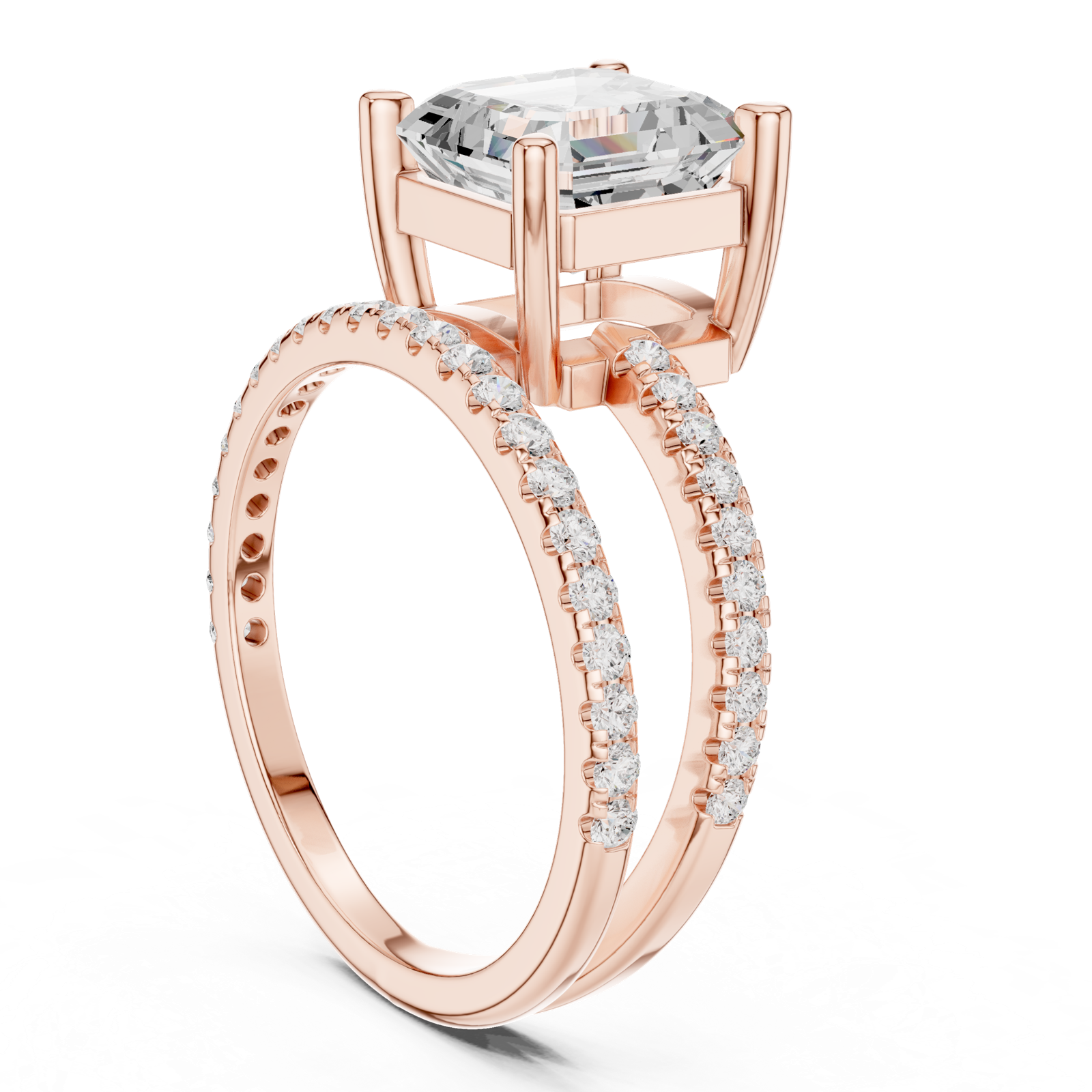 Gold Jewelry, Asscher center stone, Rose Gold, view 1