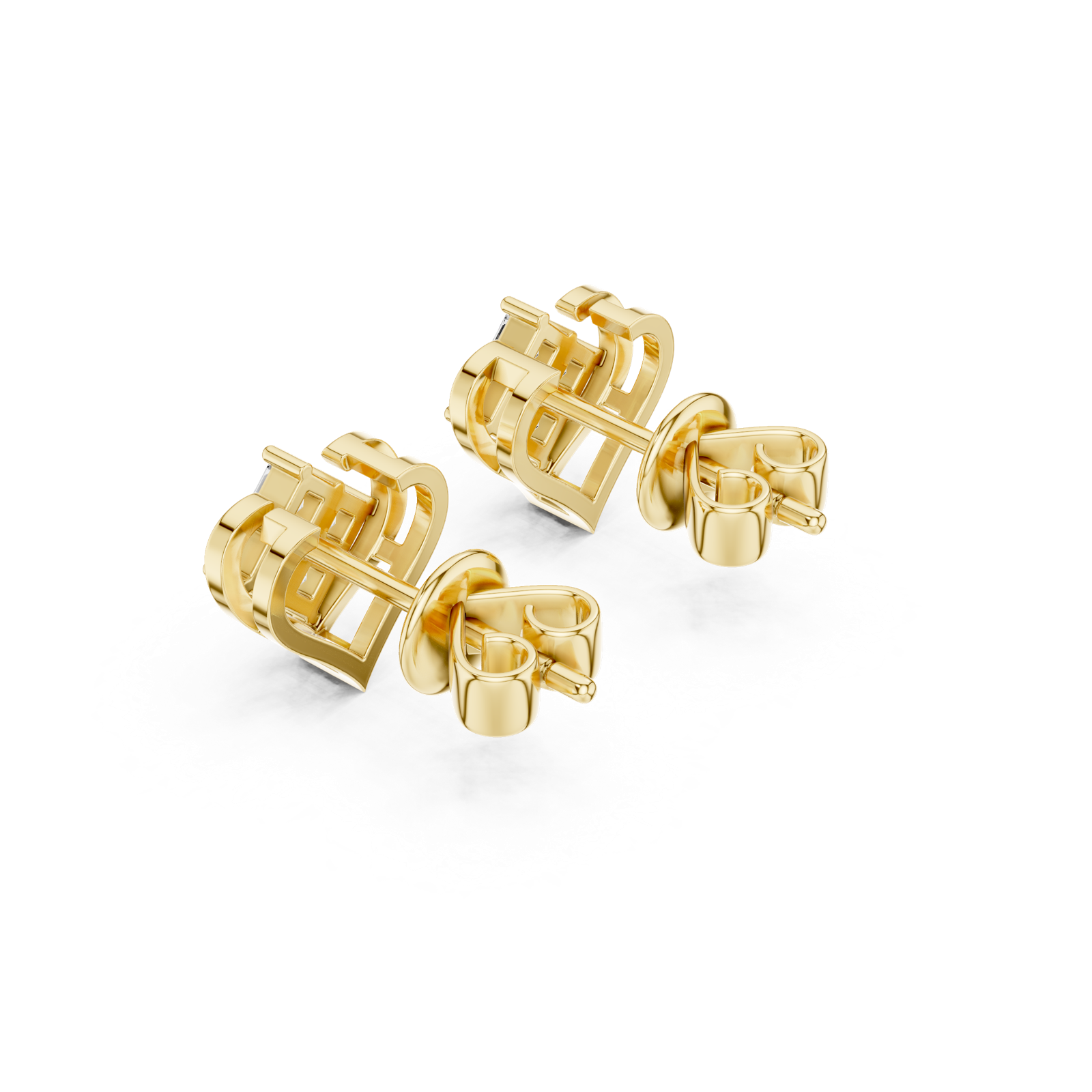 14K Solid Gold Lab Diamond Heart Stud Earrings, Yellow Gold, view 2