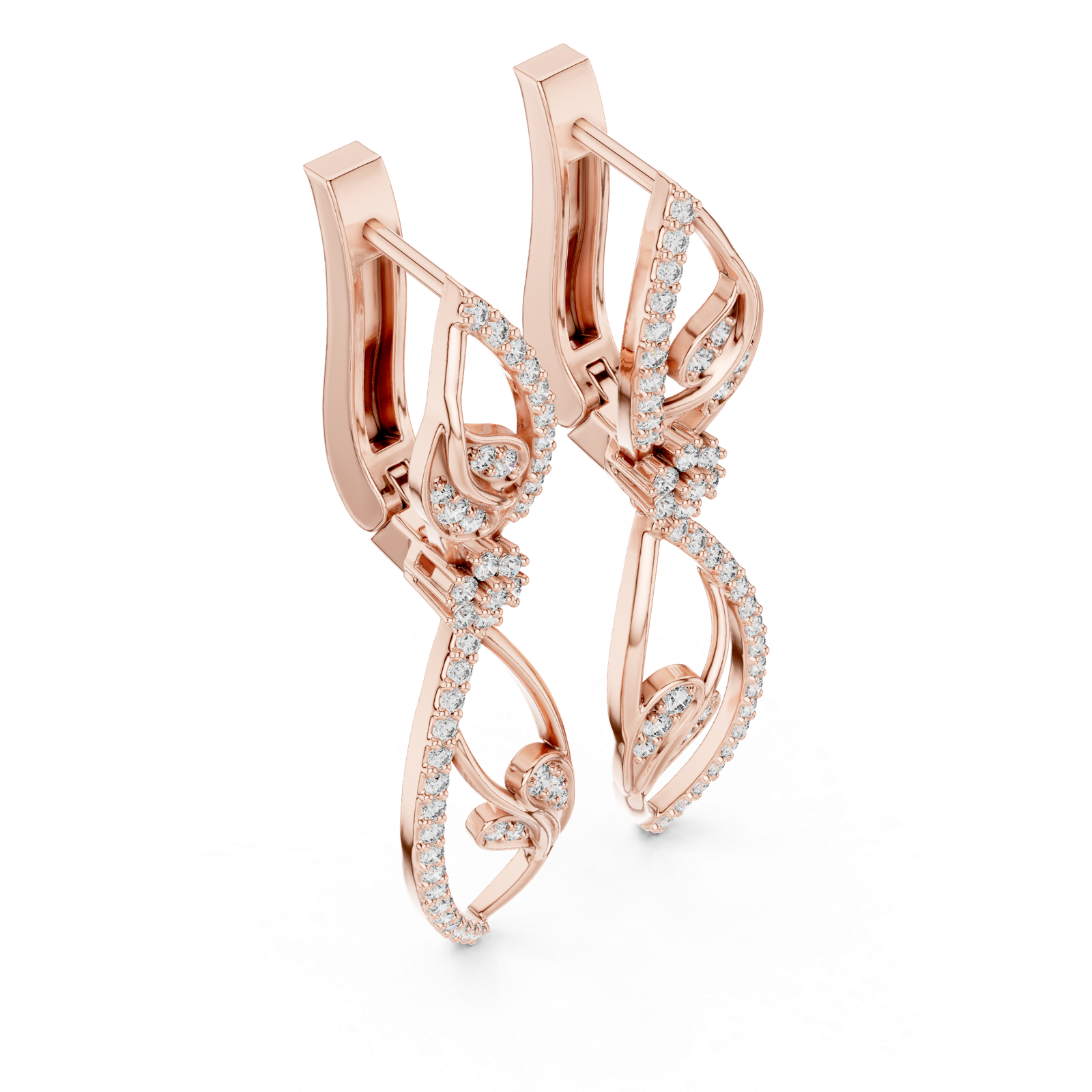 14K Solid Gold Lab Diamond Leaf Drop Earrings, Rose Gold, view 2