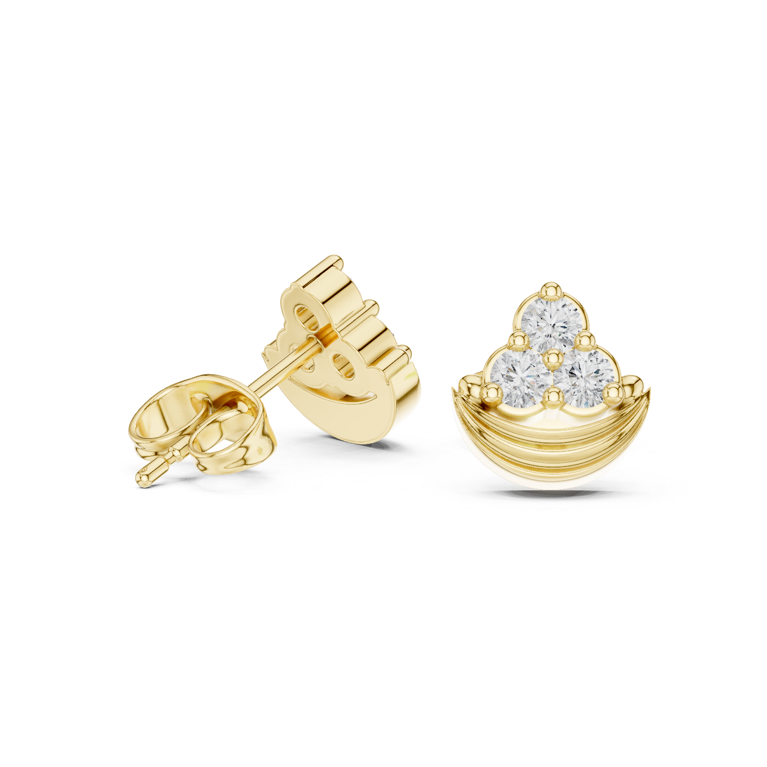 14K Solid Gold Lab Diamond Cluster Earrings, Yellow Gold, view 1