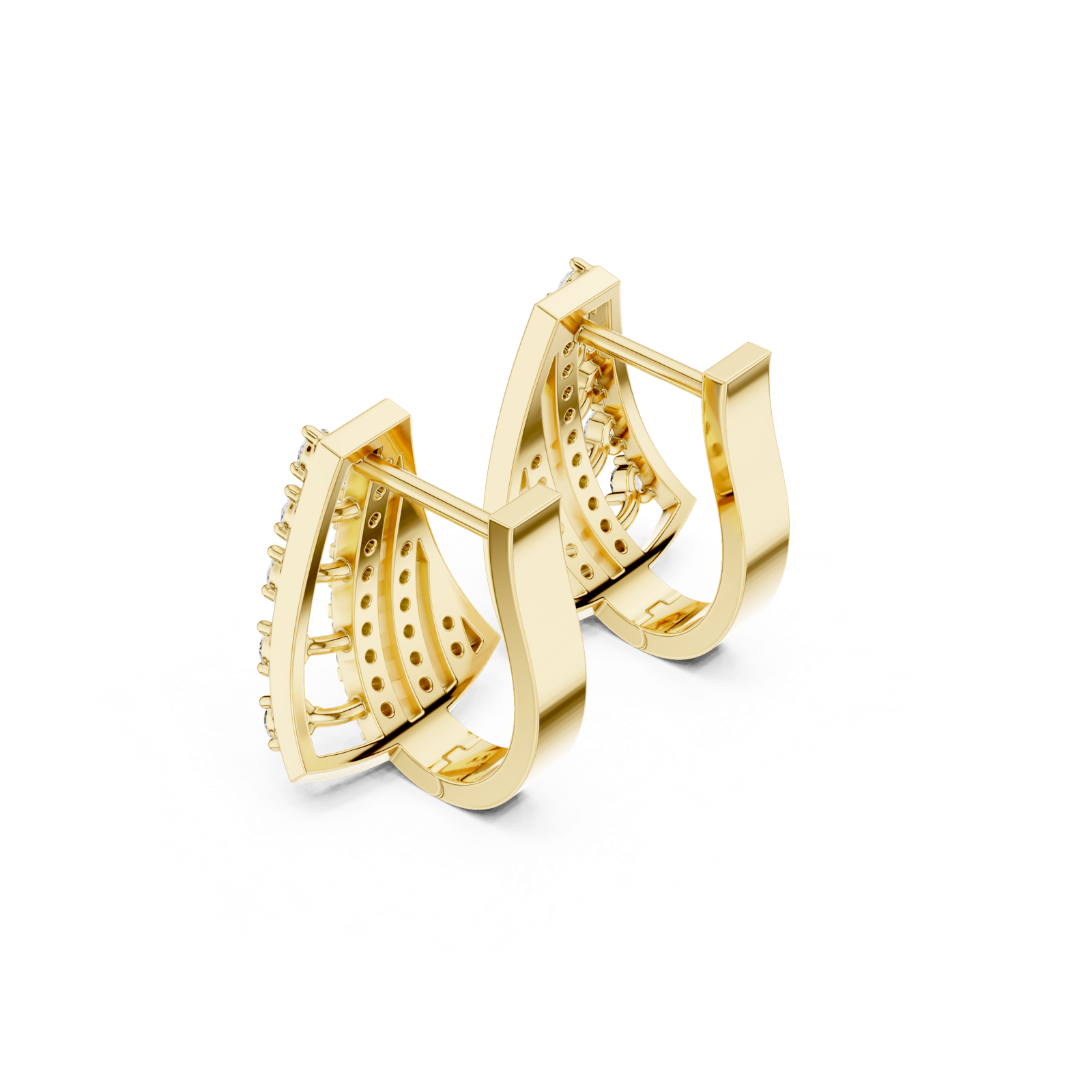 14K Solid Gold Lab Diamond Cluster Earrings, Yellow Gold, view 2