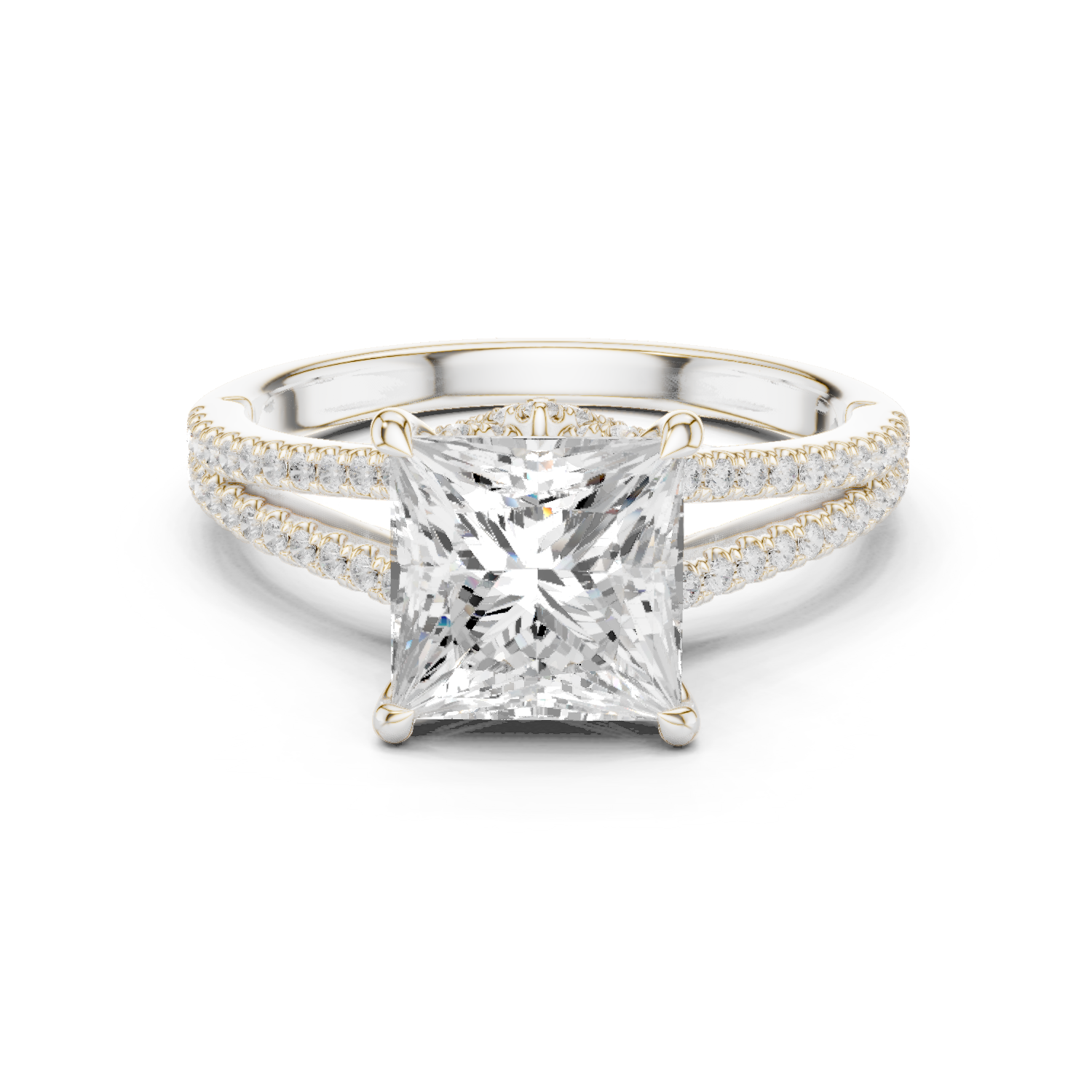Gold Ring DDLR-252, Princess center stone, White Gold