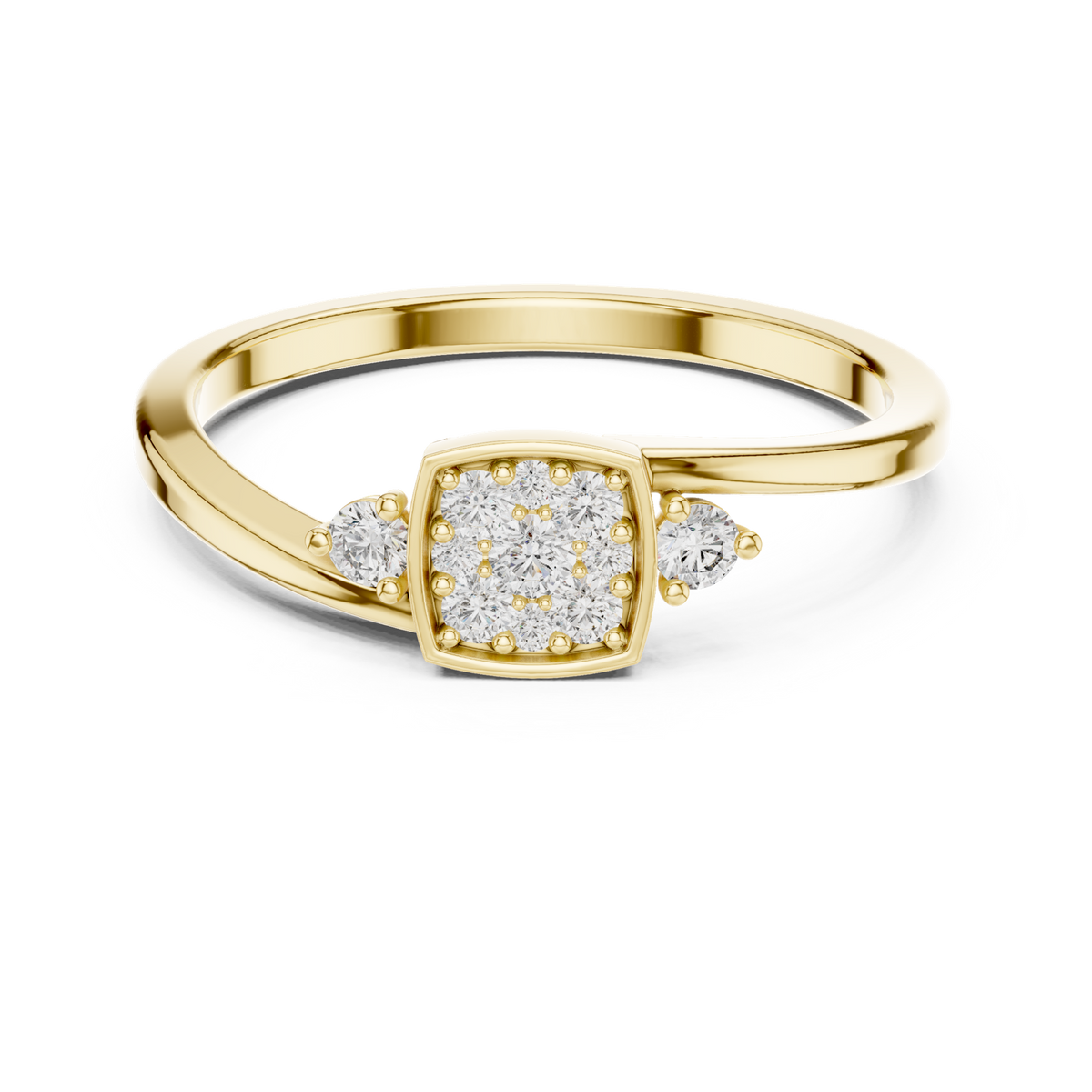 14K Solid Gold Lab Diamond Cluster Ring, Yellow Gold