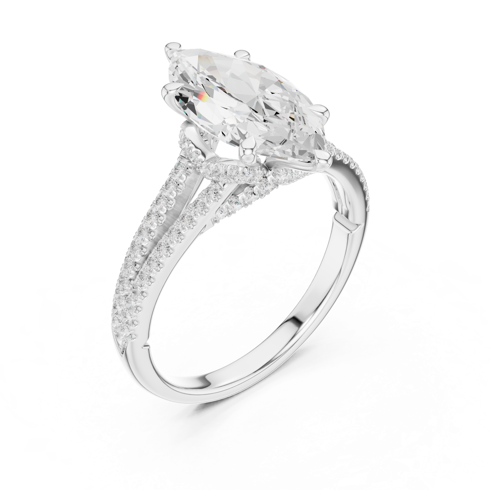 Gold Ring DDLR-252, Marquise center stone, White Gold, view 2