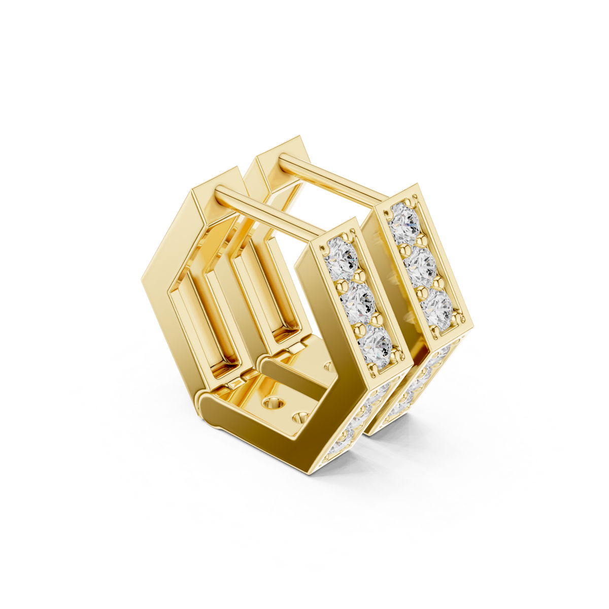 14K Solid Gold Lab Diamond Huggie Earrings, Yellow Gold, view 1