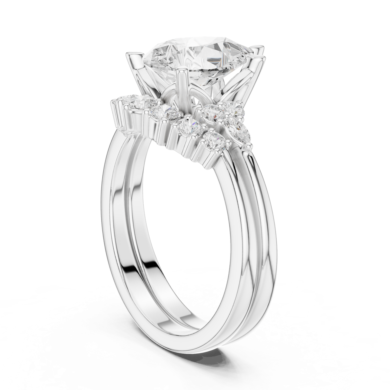 Gold Ring DDLR-440, Pear center stone, White Gold, view 1