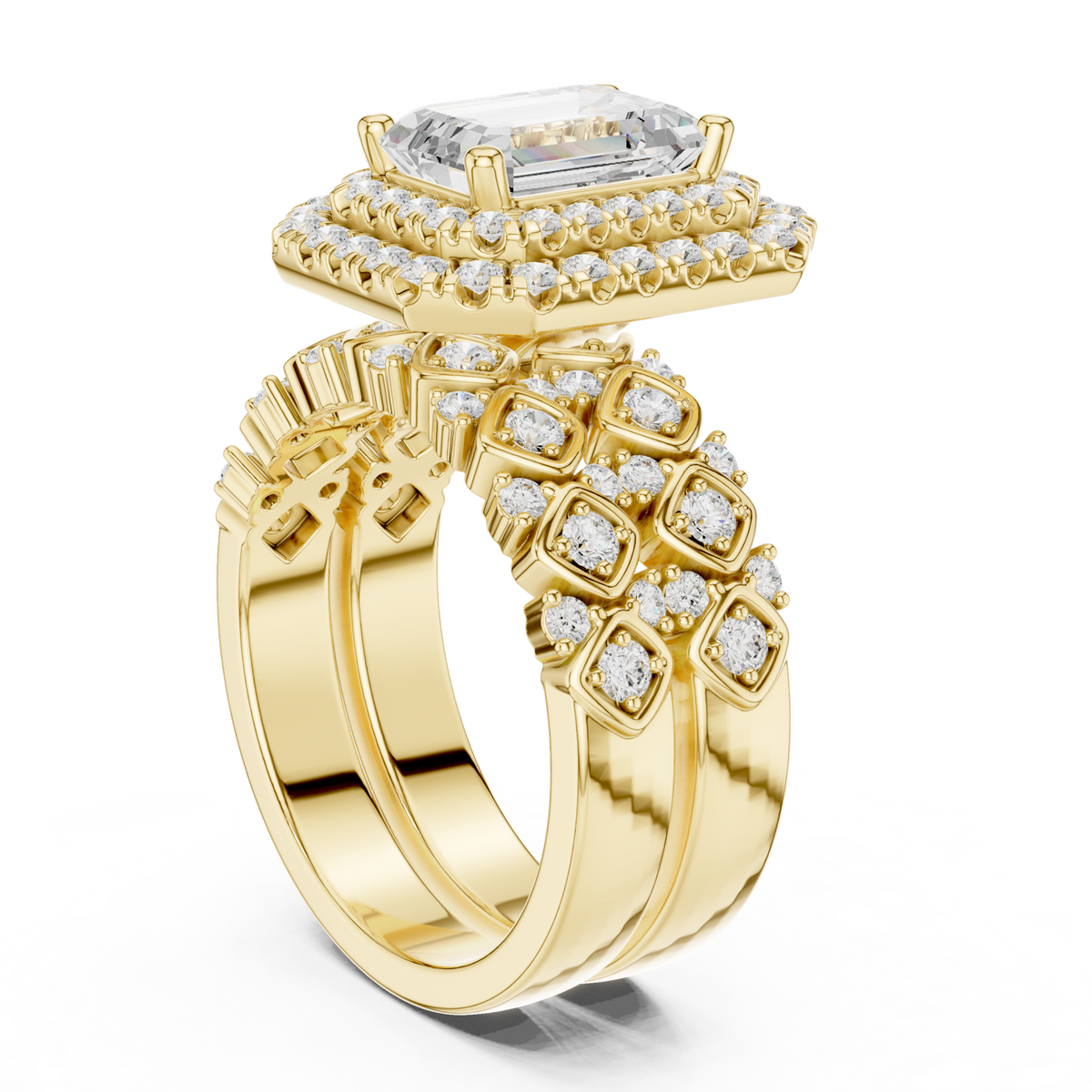 14K Solid Gold Lab Diamond Halo Ring, Yellow Gold, view 1