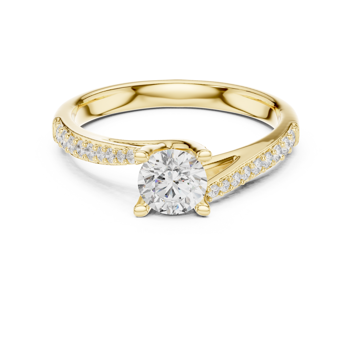 14K Solid Gold Lab Diamond Crossover Ring, Yellow Gold