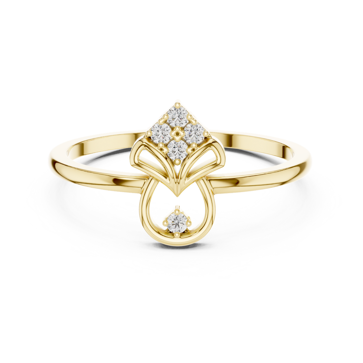 14K Solid Gold Lab Diamond Flower Cluster Ring, Yellow Gold