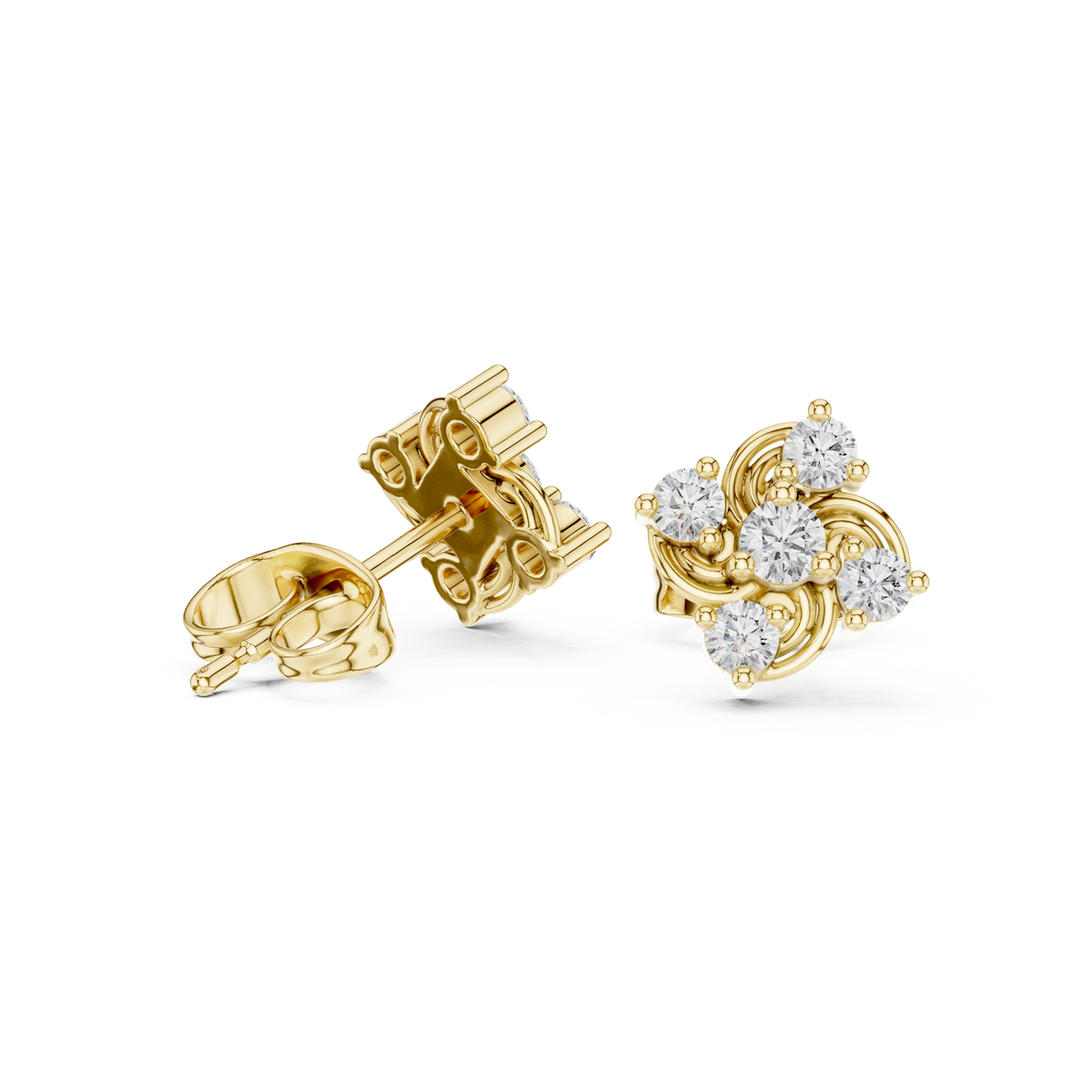 14K Solid Gold Lab Diamond Flower Cluster Earrings, Yellow Gold, view 1