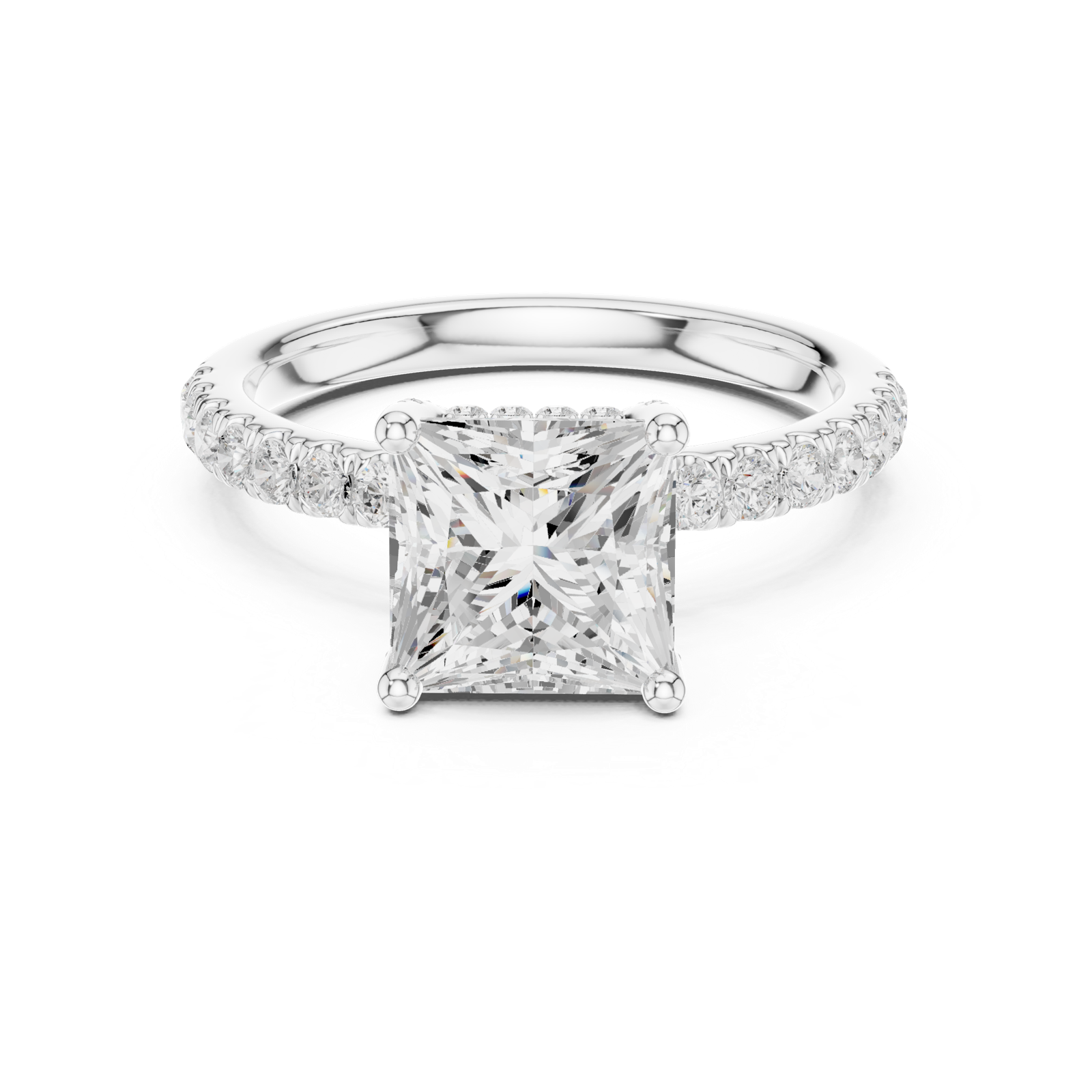 Gold Ring DDLR-161, Princess center stone, White Gold, view 4