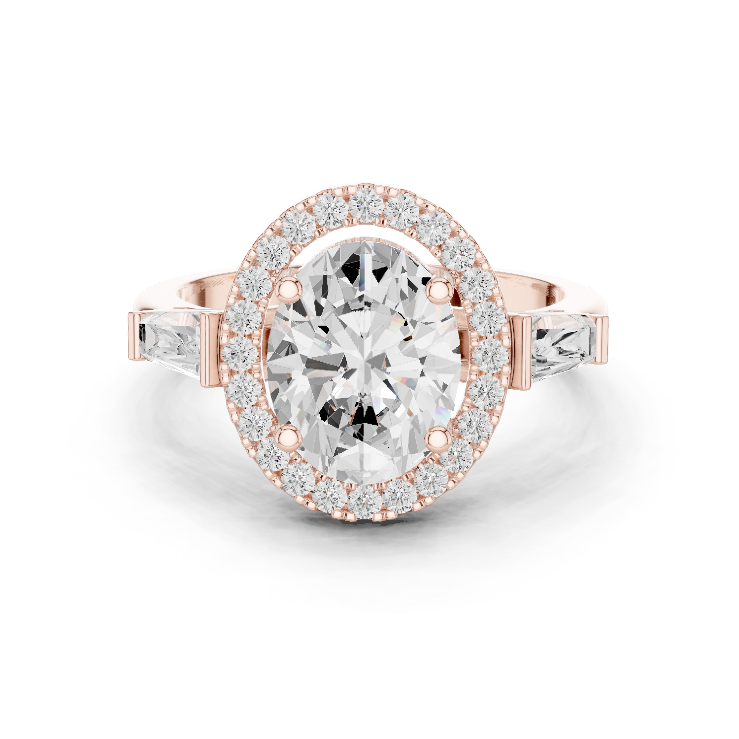 Gold Ring DDLR-342, Oval center stone, Rose Gold