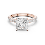 Gold Ring DDLR-161, Princess center stone, Rose Gold