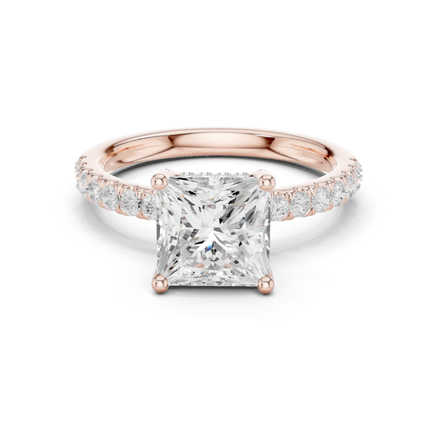 Gold Ring DDLR-161, Princess center stone, Rose Gold