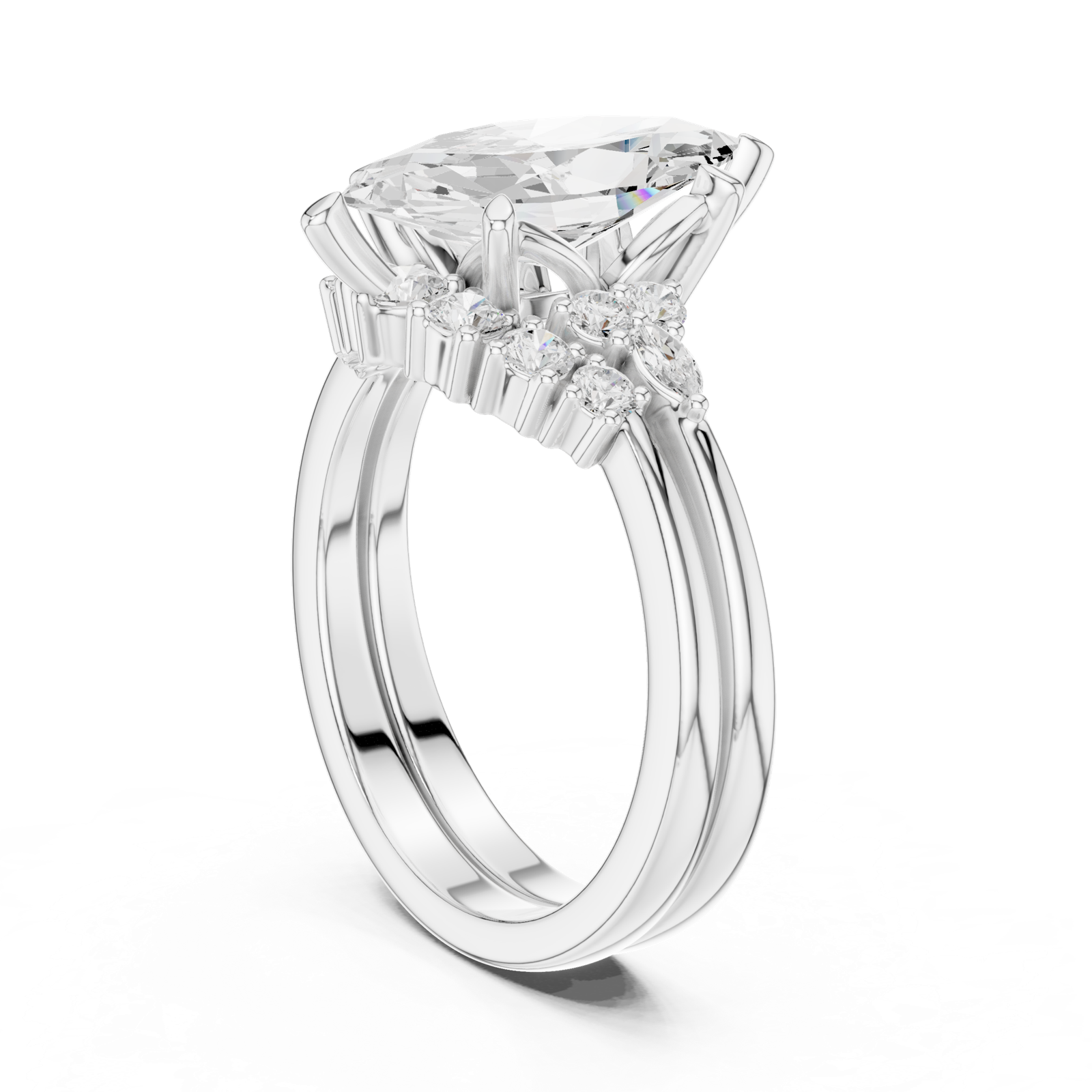 Gold Ring DDLR-440, Marquise center stone, White Gold, view 1