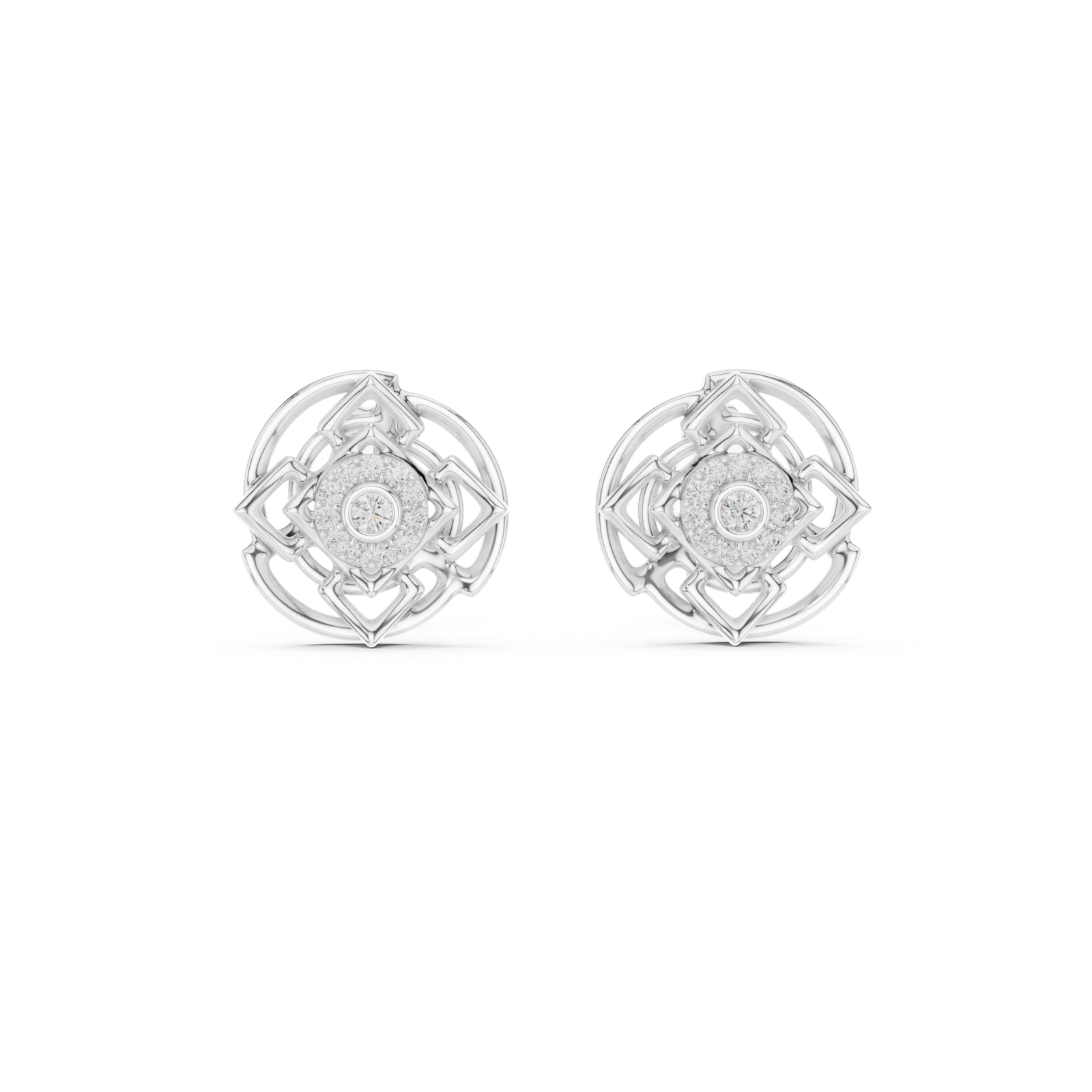 Gold Earrings 12-10015@E, White Gold