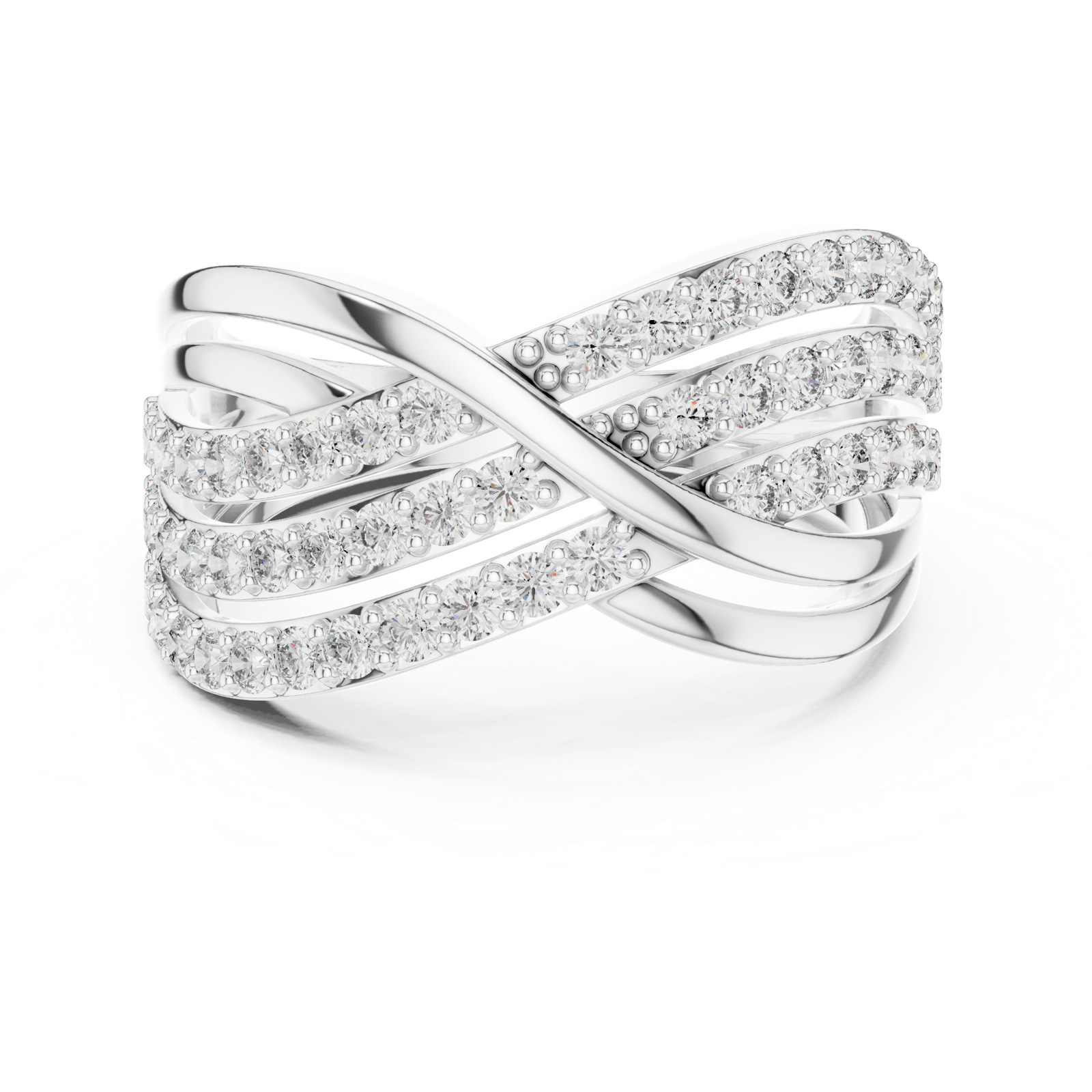 14K Solid Gold Lab Diamond Crossover Ring, White Gold