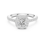 Gold Halo Pave Engagement Ring, Cushion center stone, White Gold, view 4