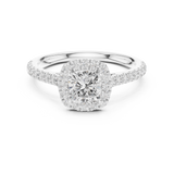 Gold Halo Pave Engagement Ring, Cushion center stone, White Gold, view 4