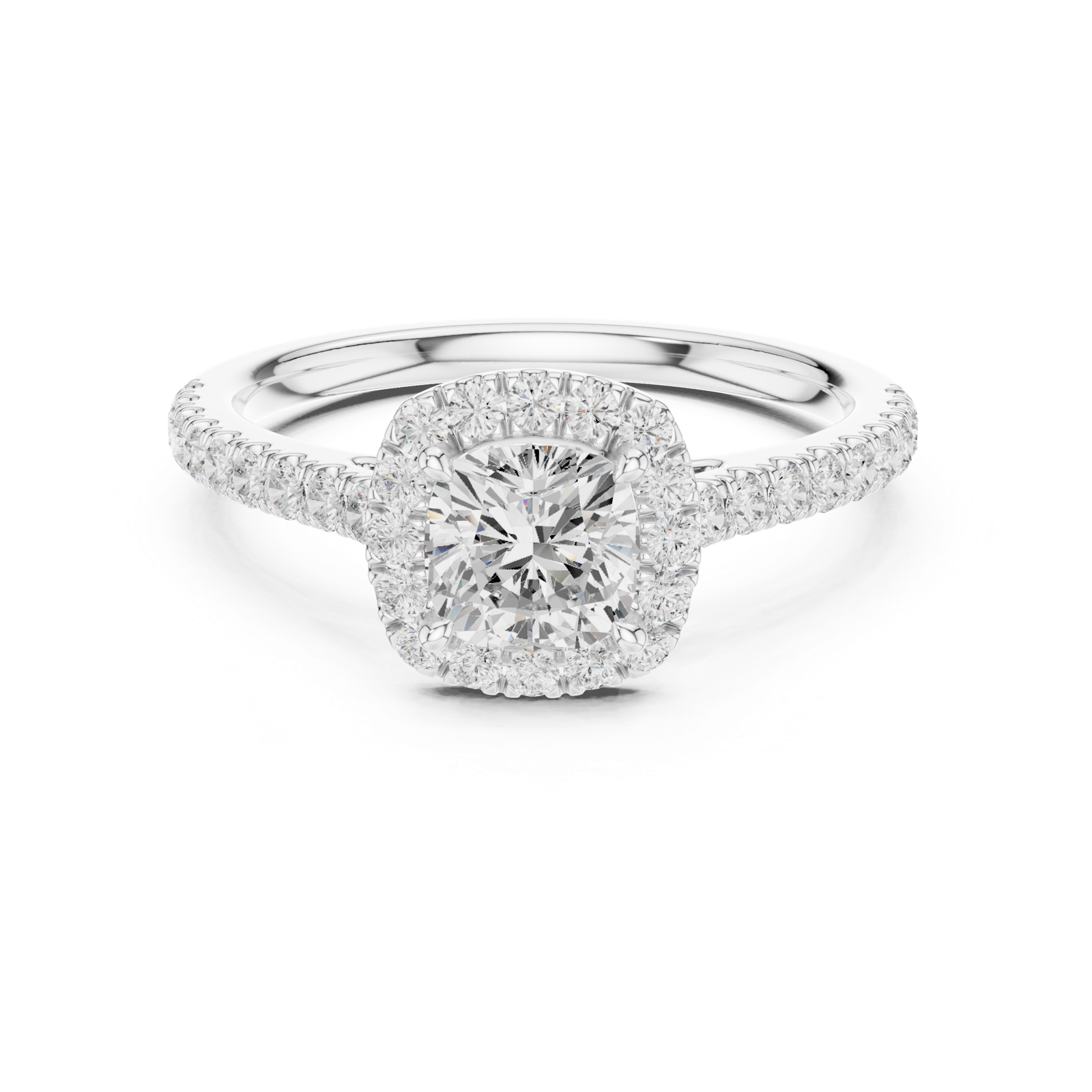Gold Halo Pave Engagement Ring, Cushion center stone, White Gold, view 4