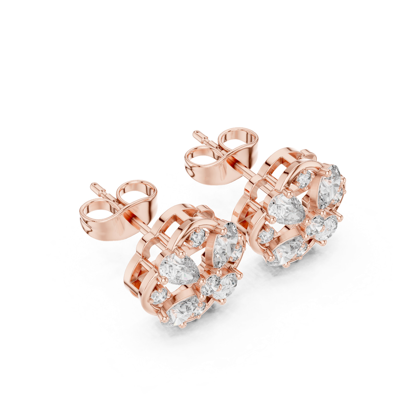 14K Solid Gold Lab Diamond Clover Cluster Earrings, Rose Gold, view 2