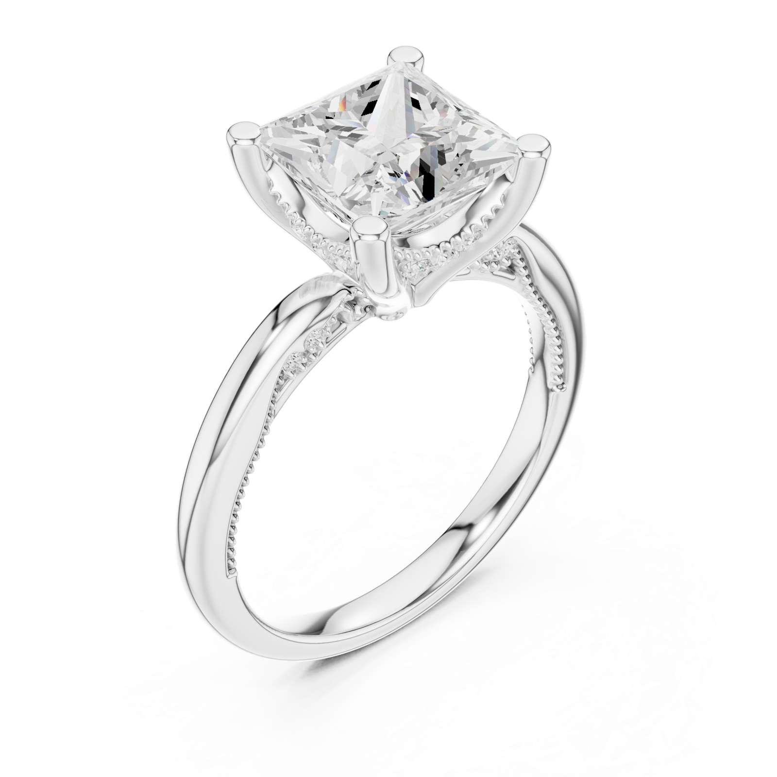 Gold Ring DDLR-175, Princess center stone, White Gold, view 2