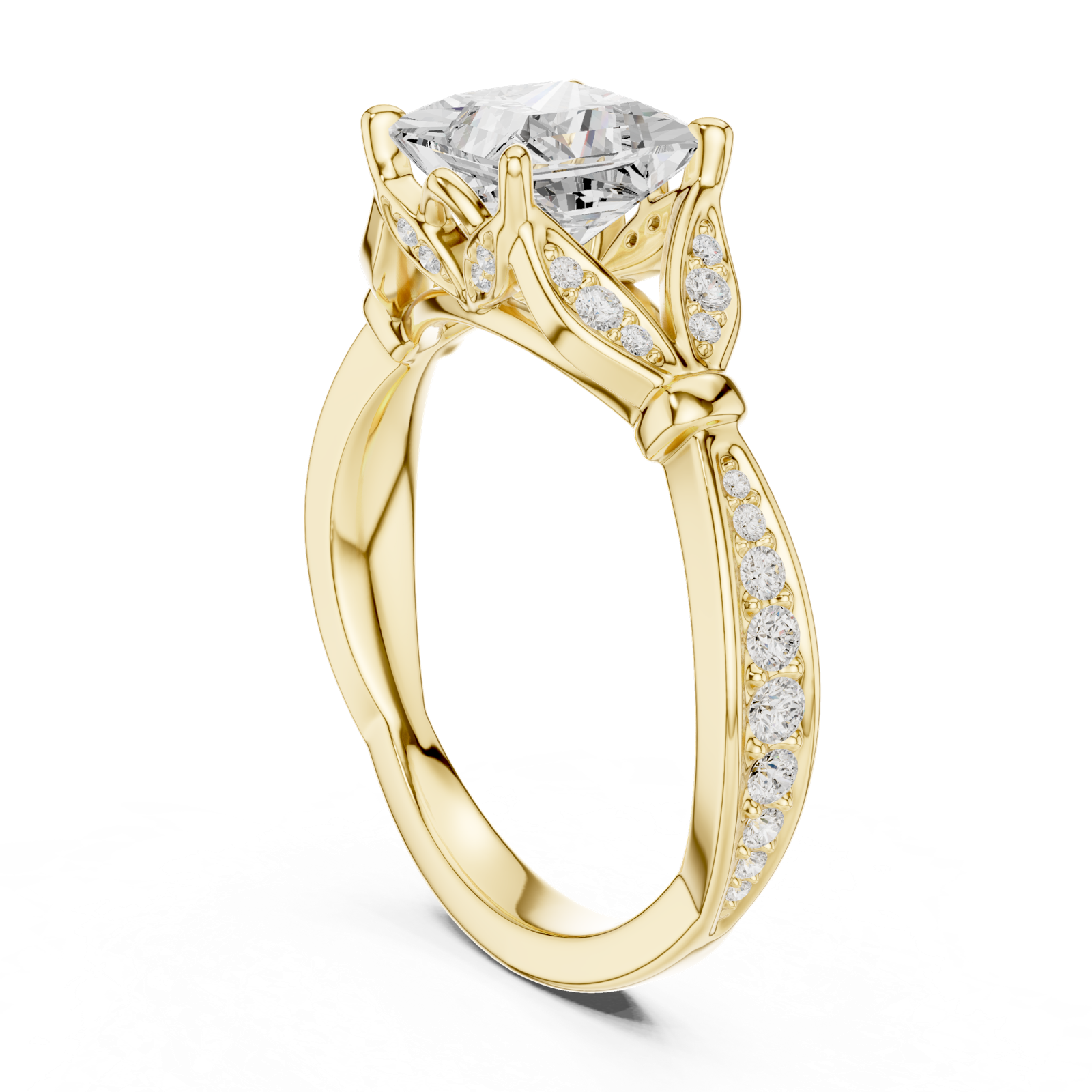 Gold Ring DDLR-257, Princess center stone, Yellow Gold, view 1