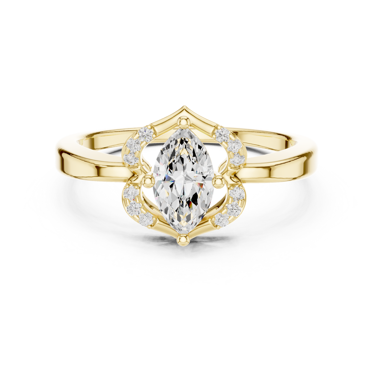 14K Solid Gold Lab Diamond Halo Ring, Yellow Gold