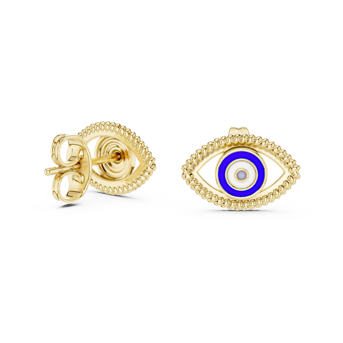 14K Solid Gold Evil Eye Stud Earrings, Yellow Gold, view 1