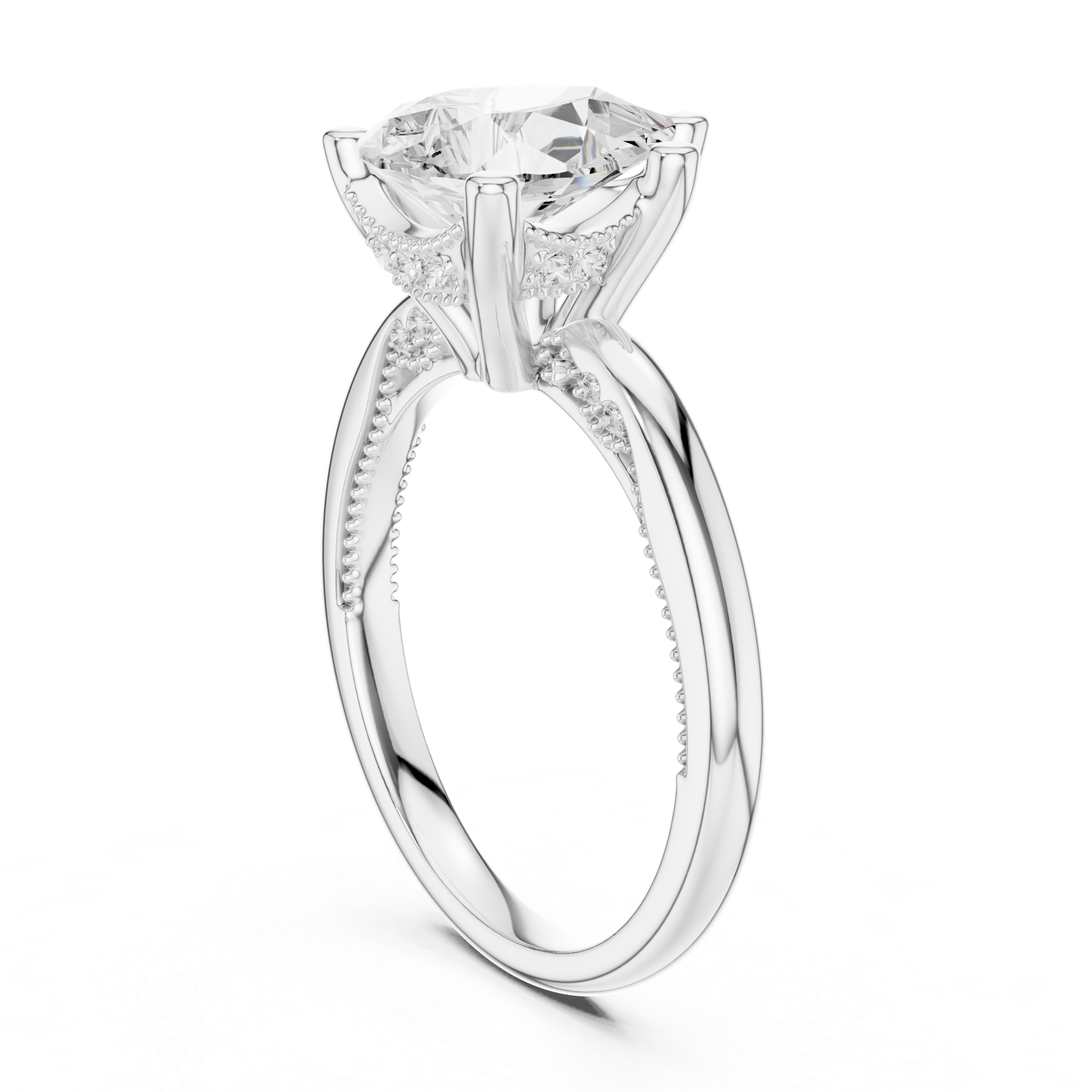 Gold Ring DDLR-175, Pear center stone, White Gold, view 1