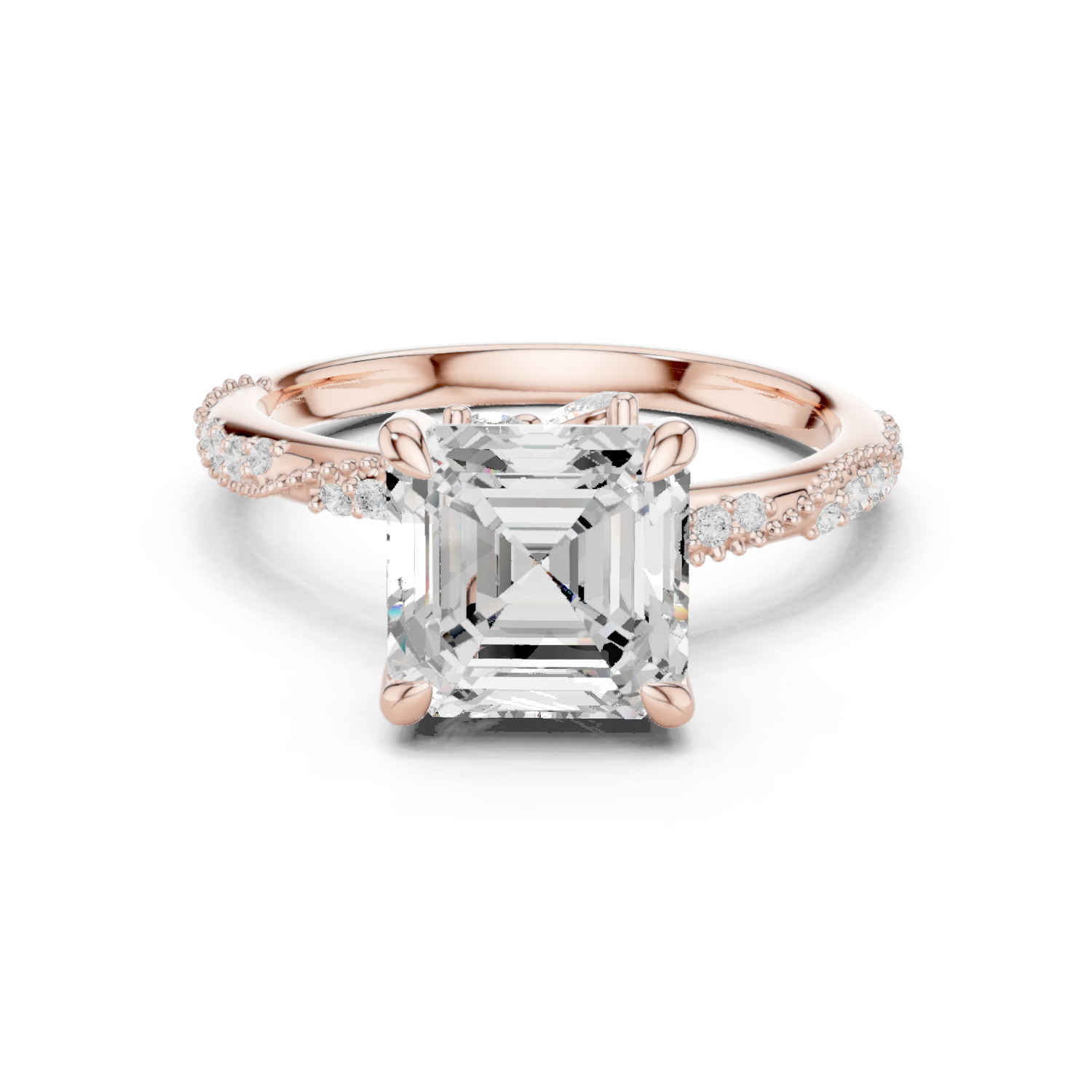 Gold Ring DDLR-167, Asscher center stone, Rose Gold