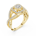 14K Solid Gold Lab Diamond Halo Ring, Yellow Gold, view 2