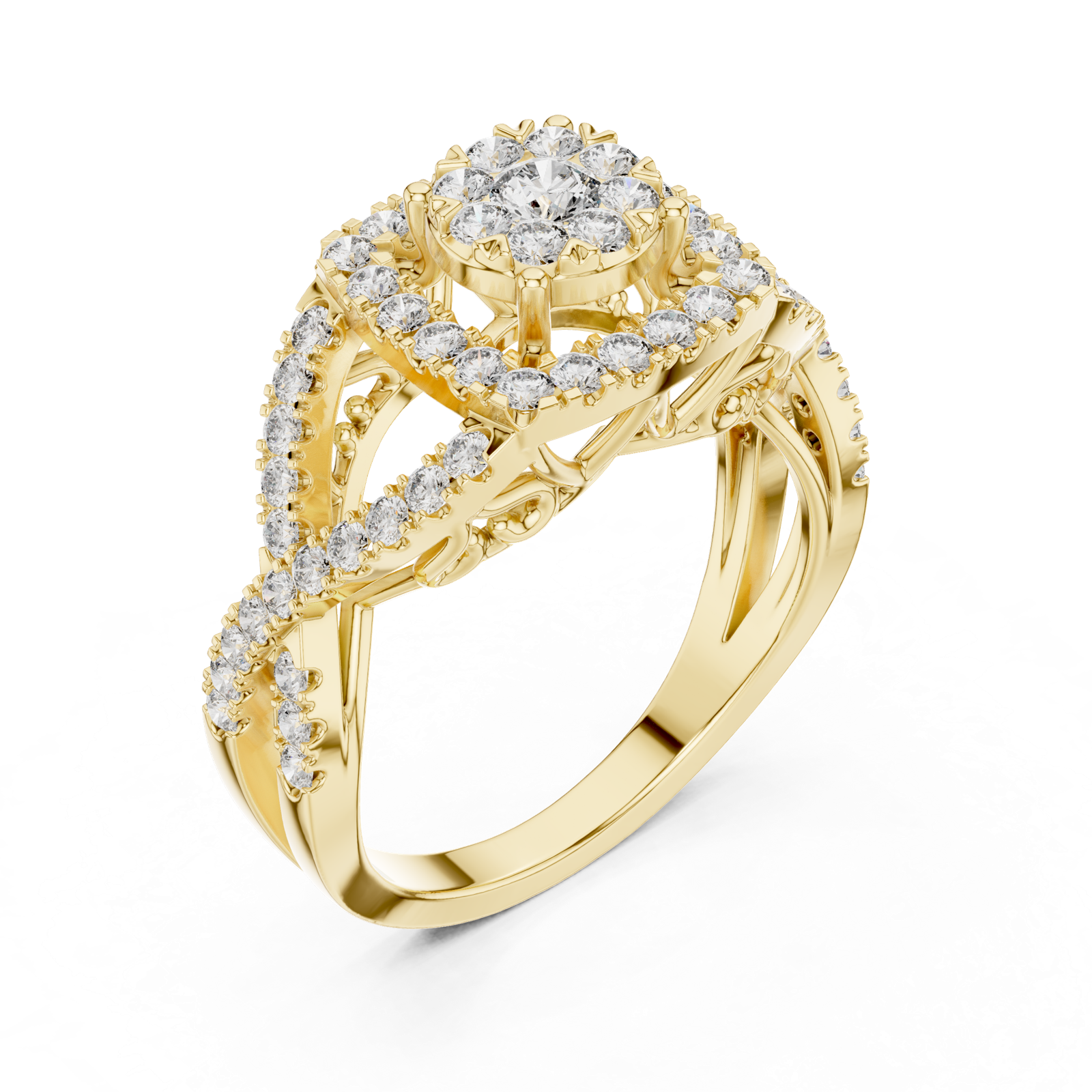 14K Solid Gold Lab Diamond Halo Ring, Yellow Gold, view 2
