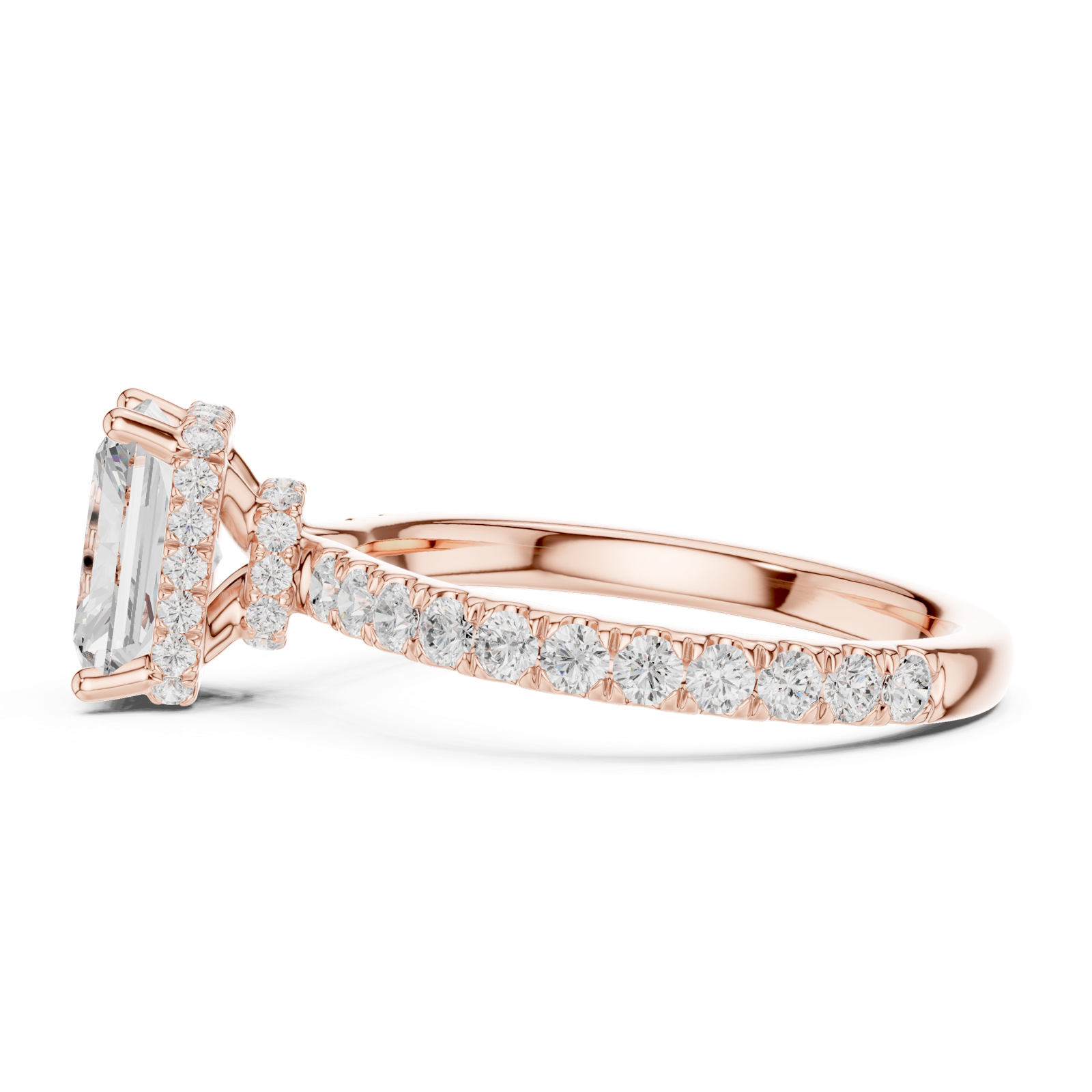 Gold Ring DDLR-165, Radiant center stone, Rose Gold, view 3