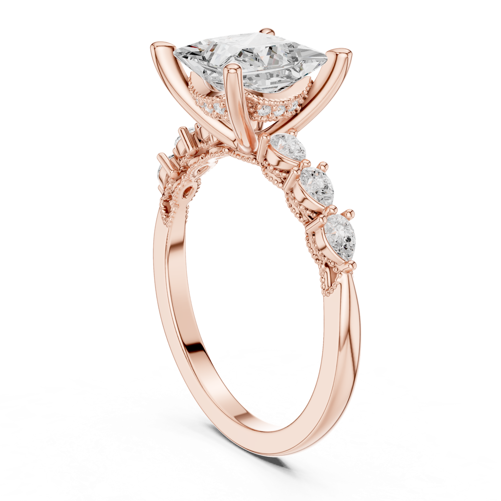 Gold Ring DDLR-168, Princess center stone, Rose Gold, view 1