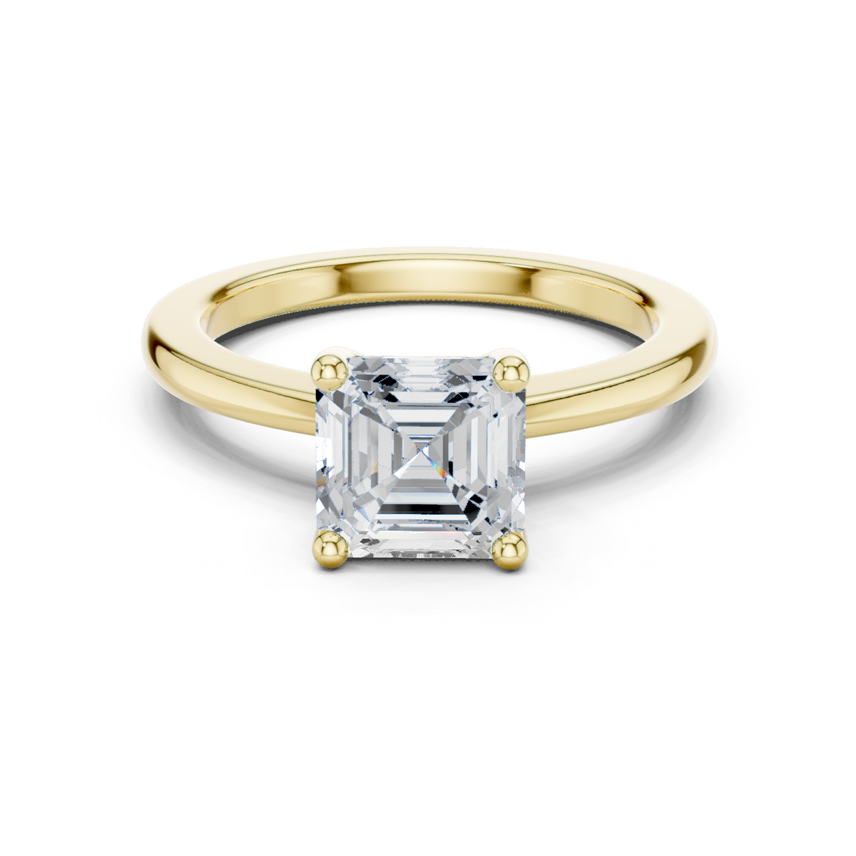 Gold Ring, Asscher center stone, Yellow Gold