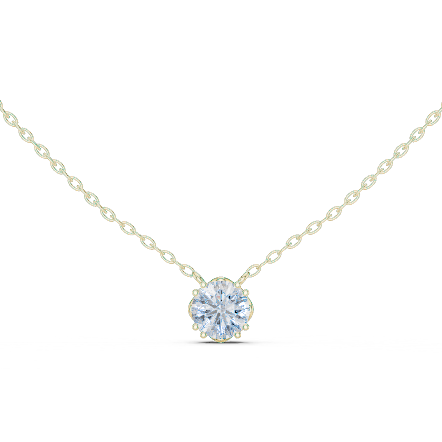14K Solid Gold Lab Diamond Solitaire Pendant Necklace, Yellow Gold