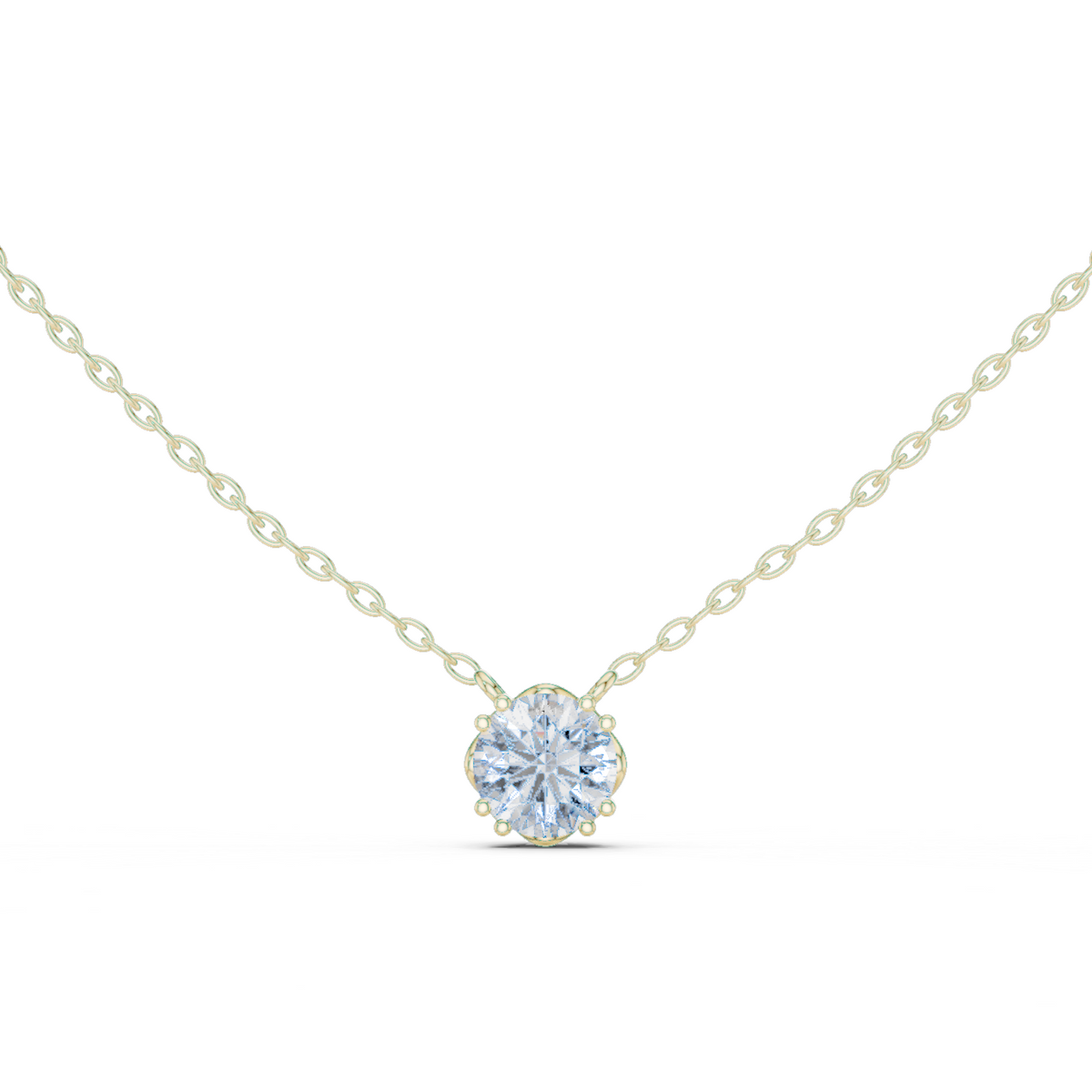 14K Solid Gold Lab Diamond Solitaire Pendant Necklace, Yellow Gold