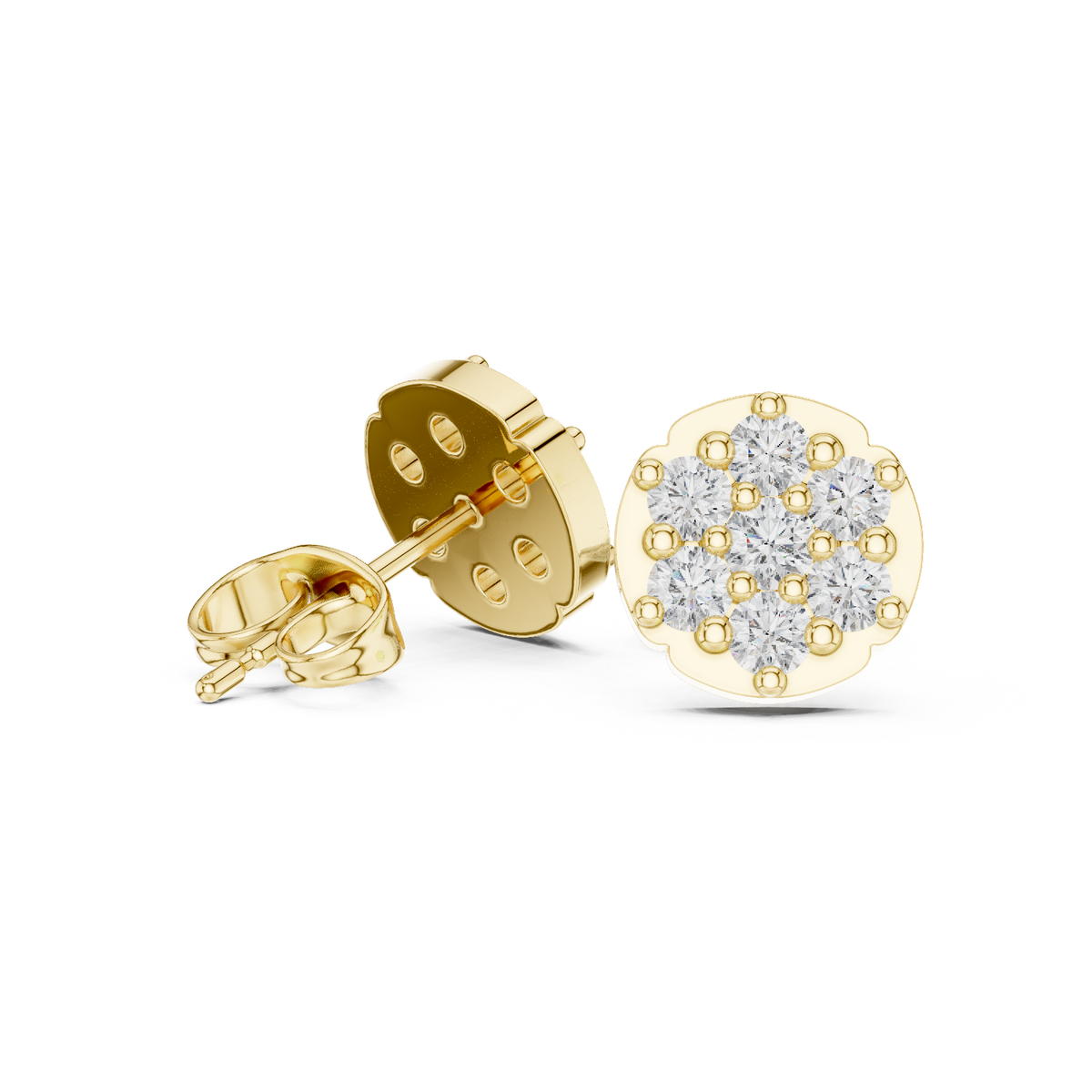 14K Solid Gold Lab Diamond Halo Earrings, Yellow Gold, view 1