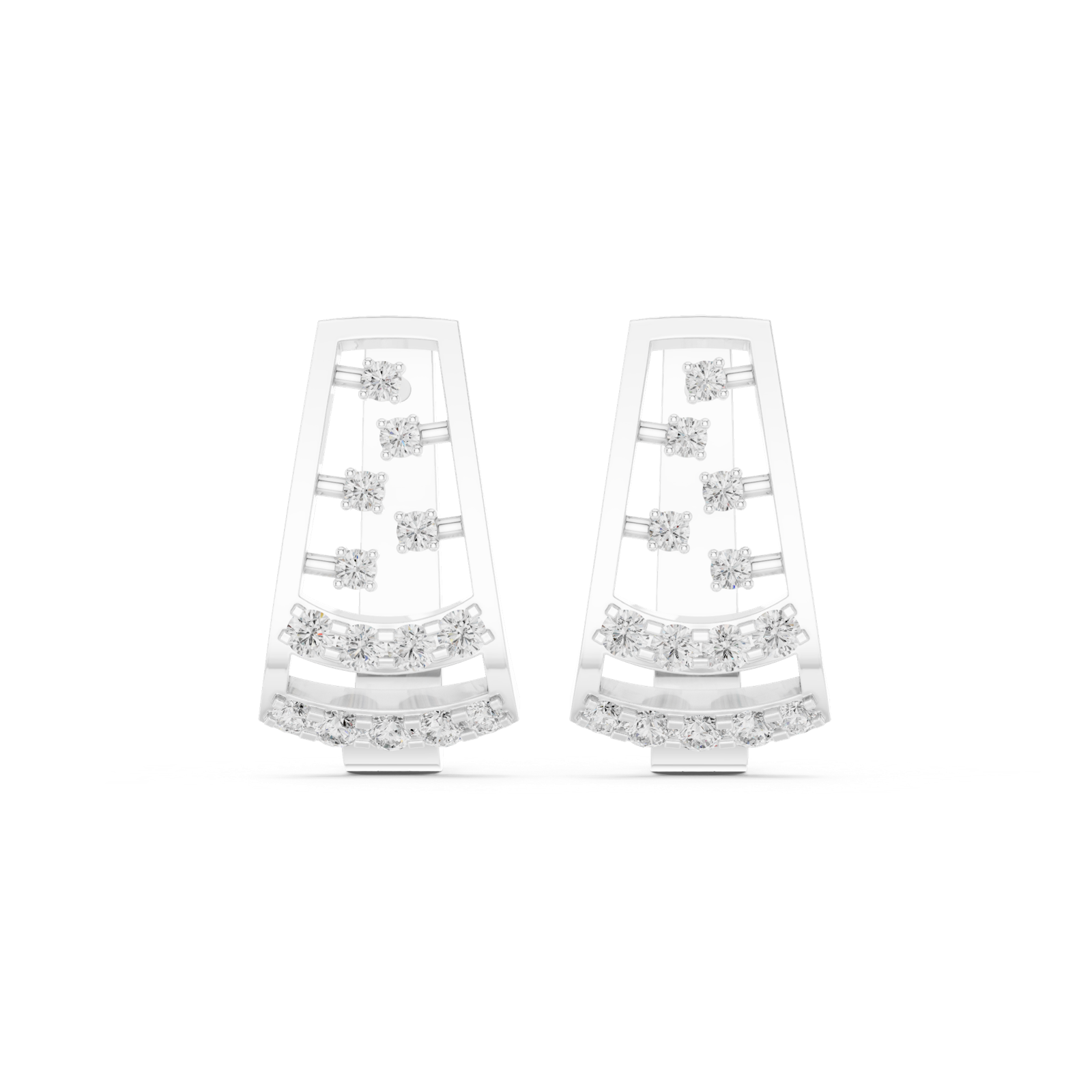 14K Solid Gold Lab Diamond Cluster Earrings, White Gold