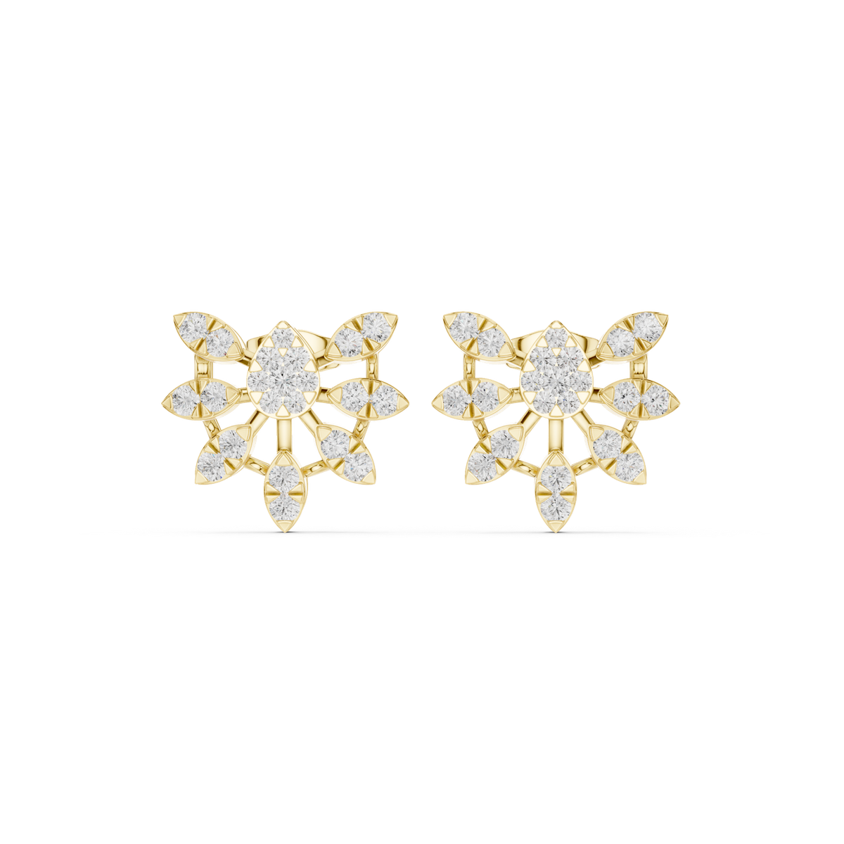 14K Solid Gold Lab Diamond Butterfly Cluster Earrings, Yellow Gold