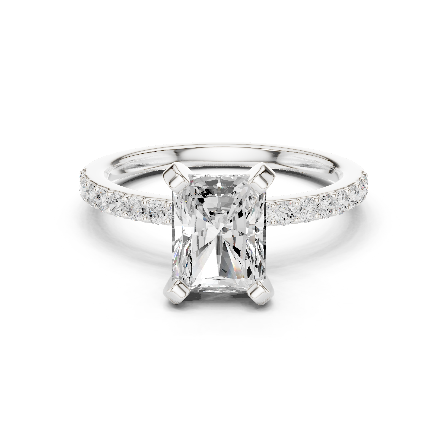 Gold Ring DDLR-040, Radiant center stone, White Gold