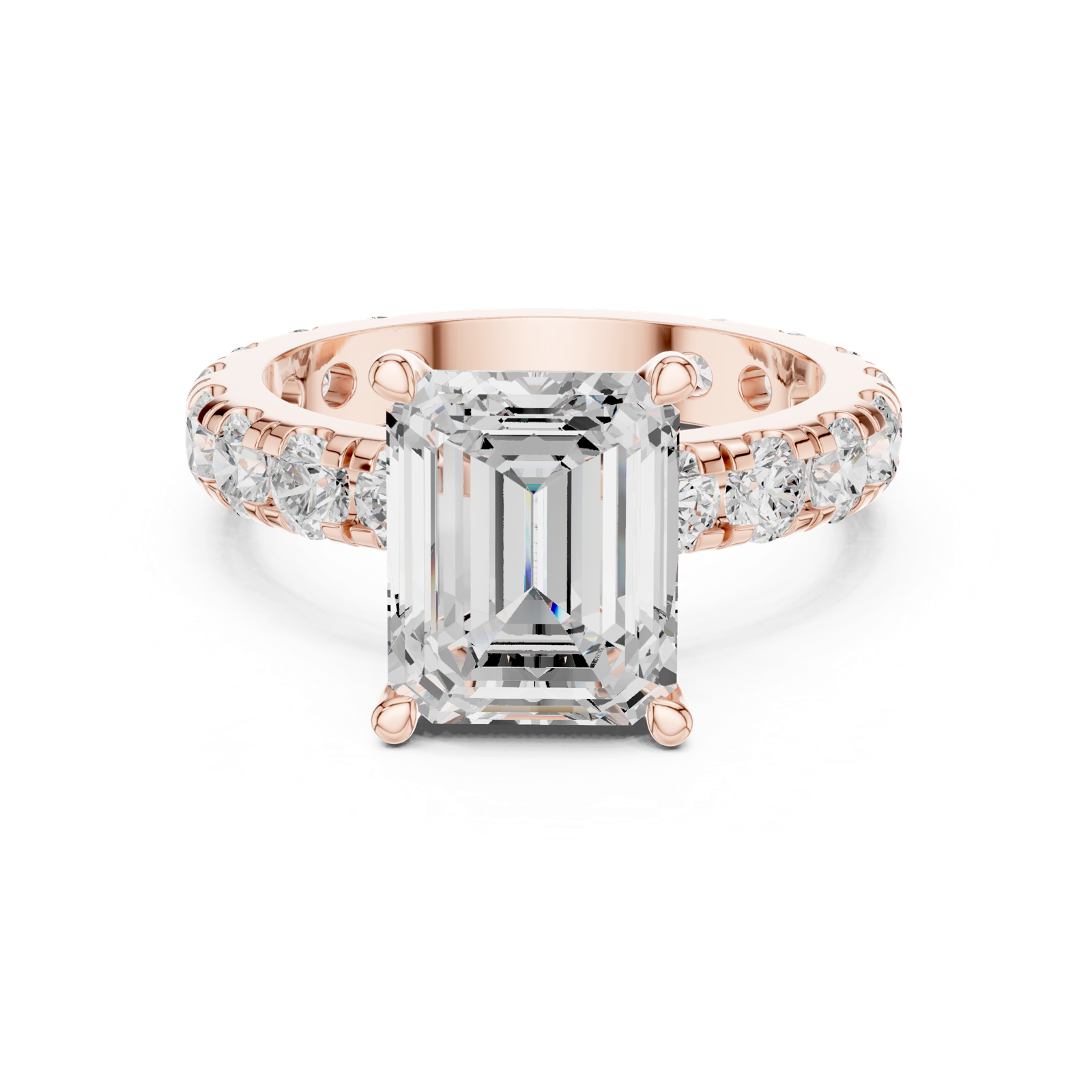 Gold Jewelry, Emerald center stone, Rose Gold, view 4